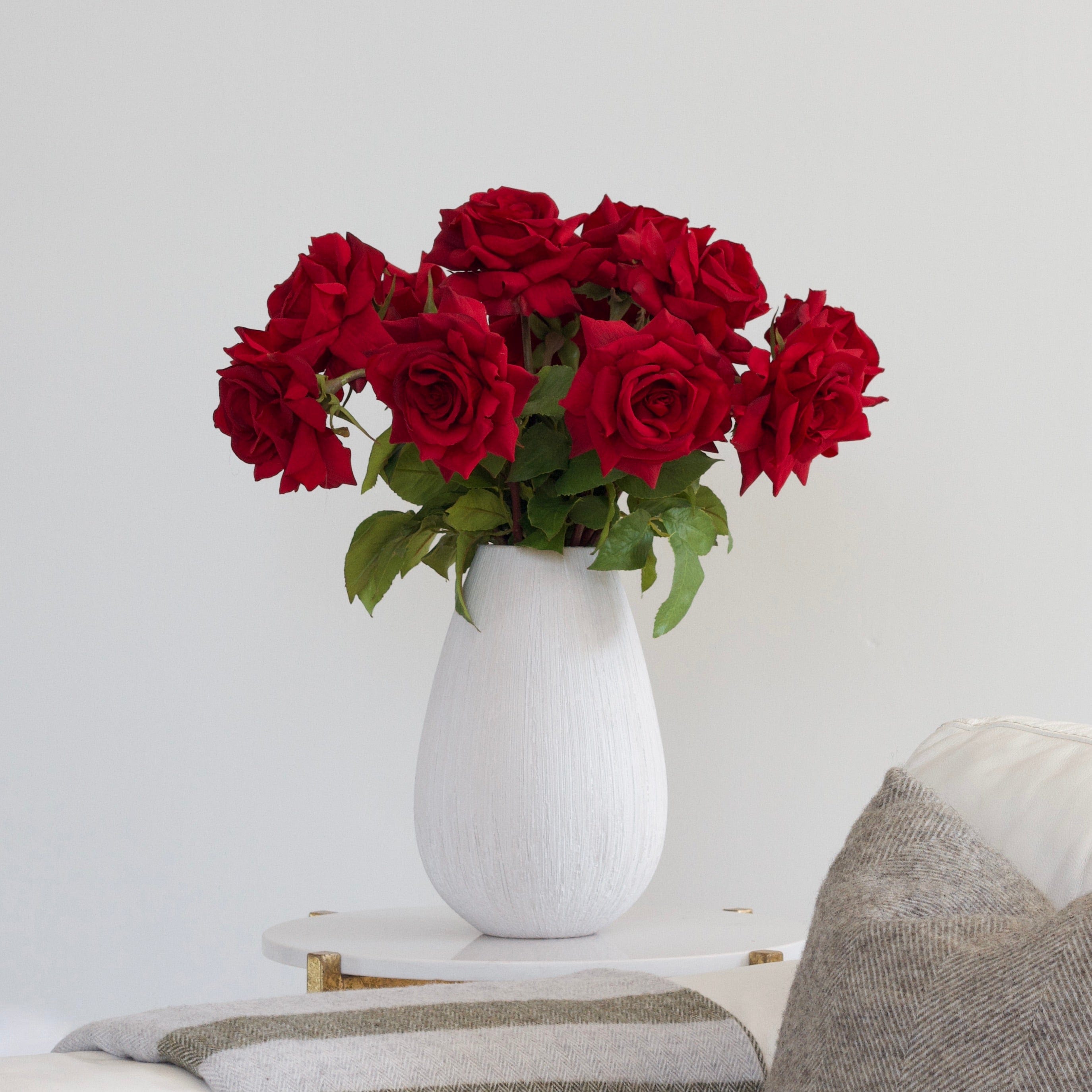 Artificial flowers luxury lifelike faux Artificial Red Tea Rose realistic silk single stems buy online from The Faux Flower Company