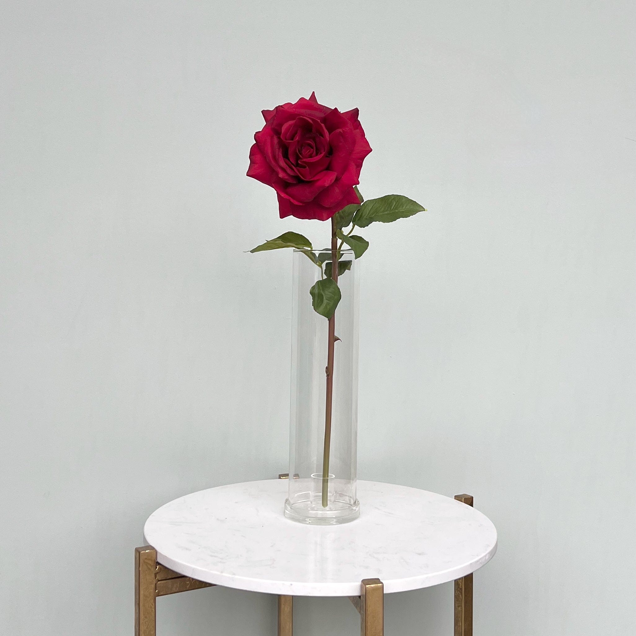 Artificial flowers luxury lifelike faux Artificial Red Tea Rose realistic silk single stems buy online from The Faux Flower Company ABY5155RD