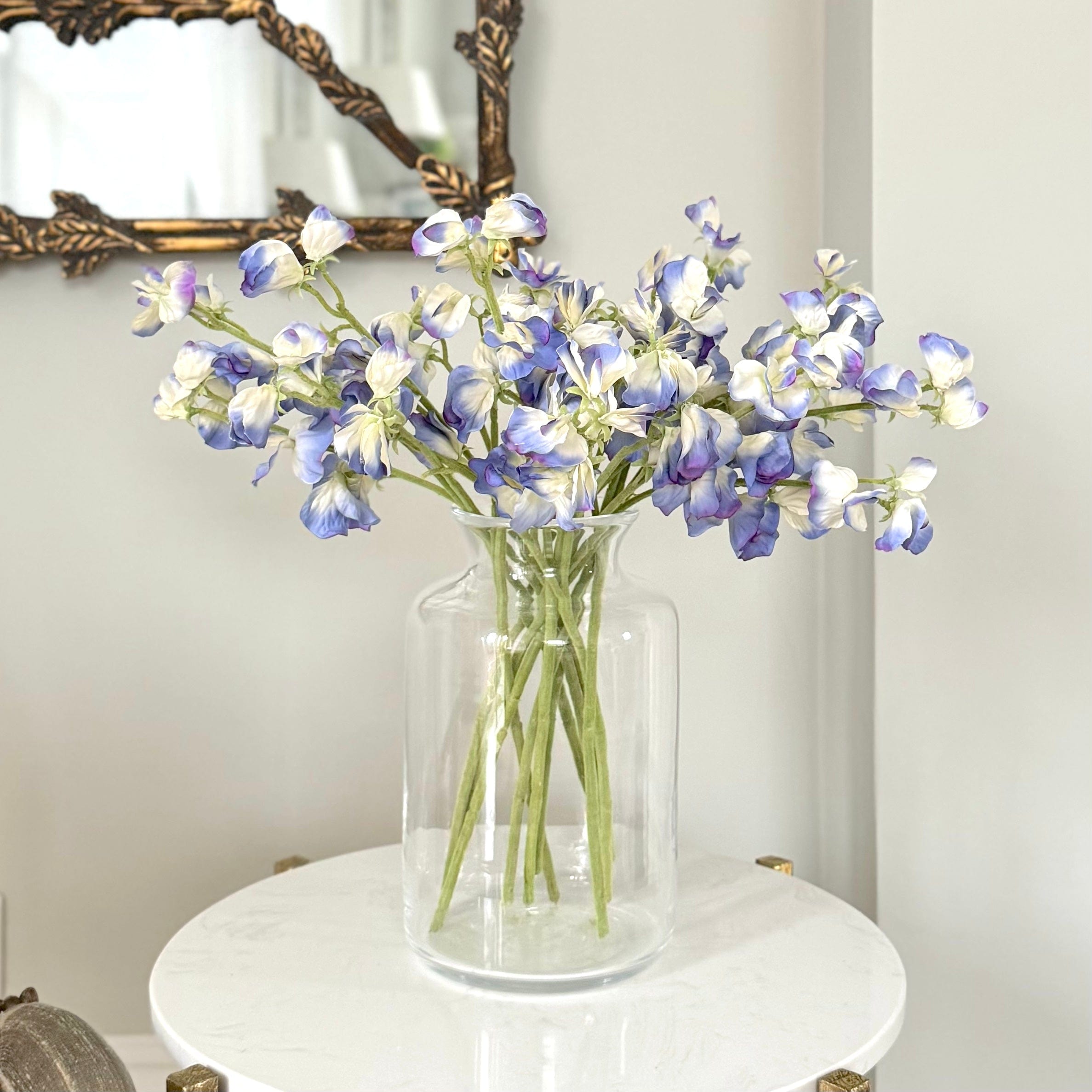 Artificial flowers luxury lifelike faux Artificial Small Blue Sweet Pea realistic silk single stems buy online from The Faux Flower Company