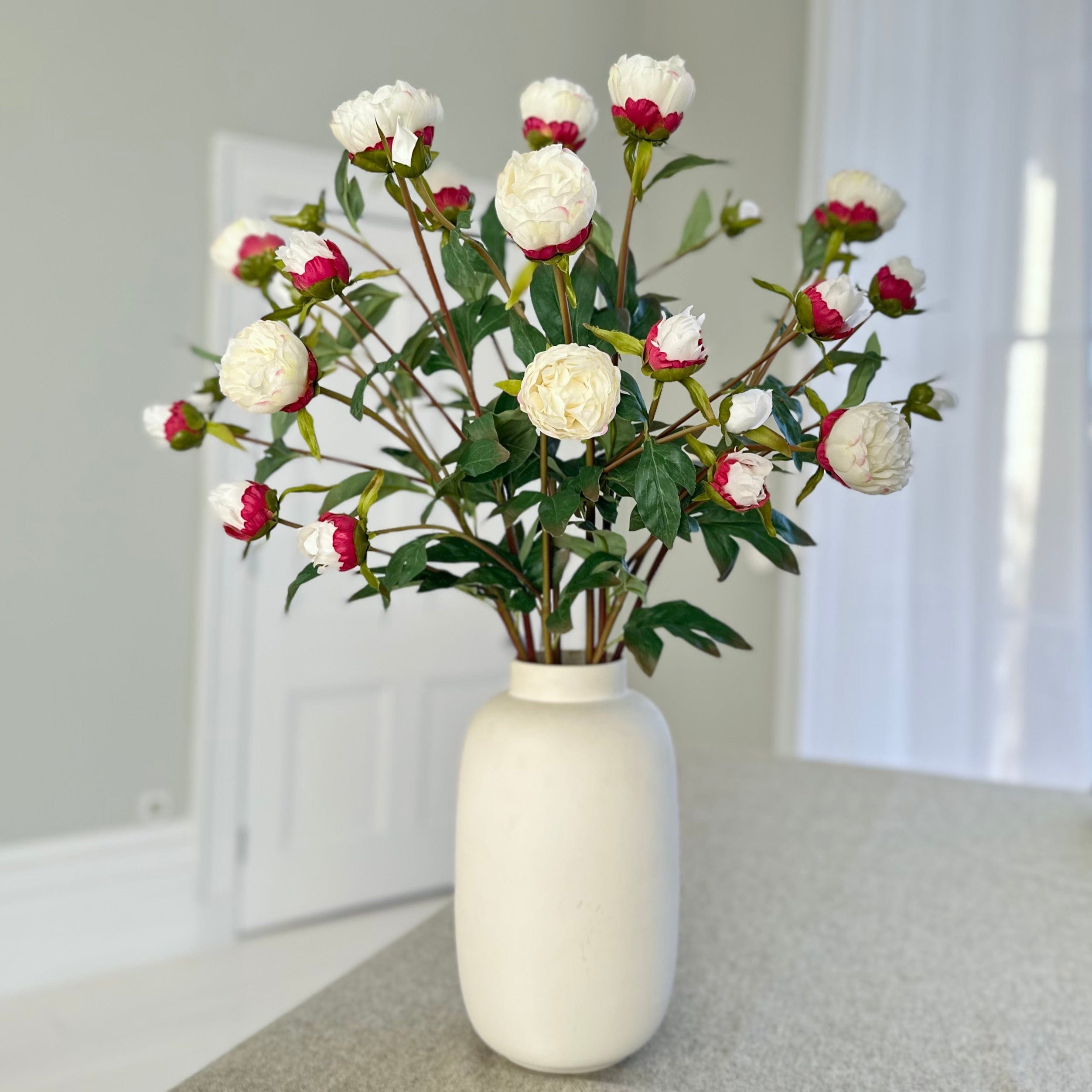 Artificial flowers luxury lifelike faux Artificial Tall White Peony Spray realistic silk single stems buy online from The Faux Flower Company