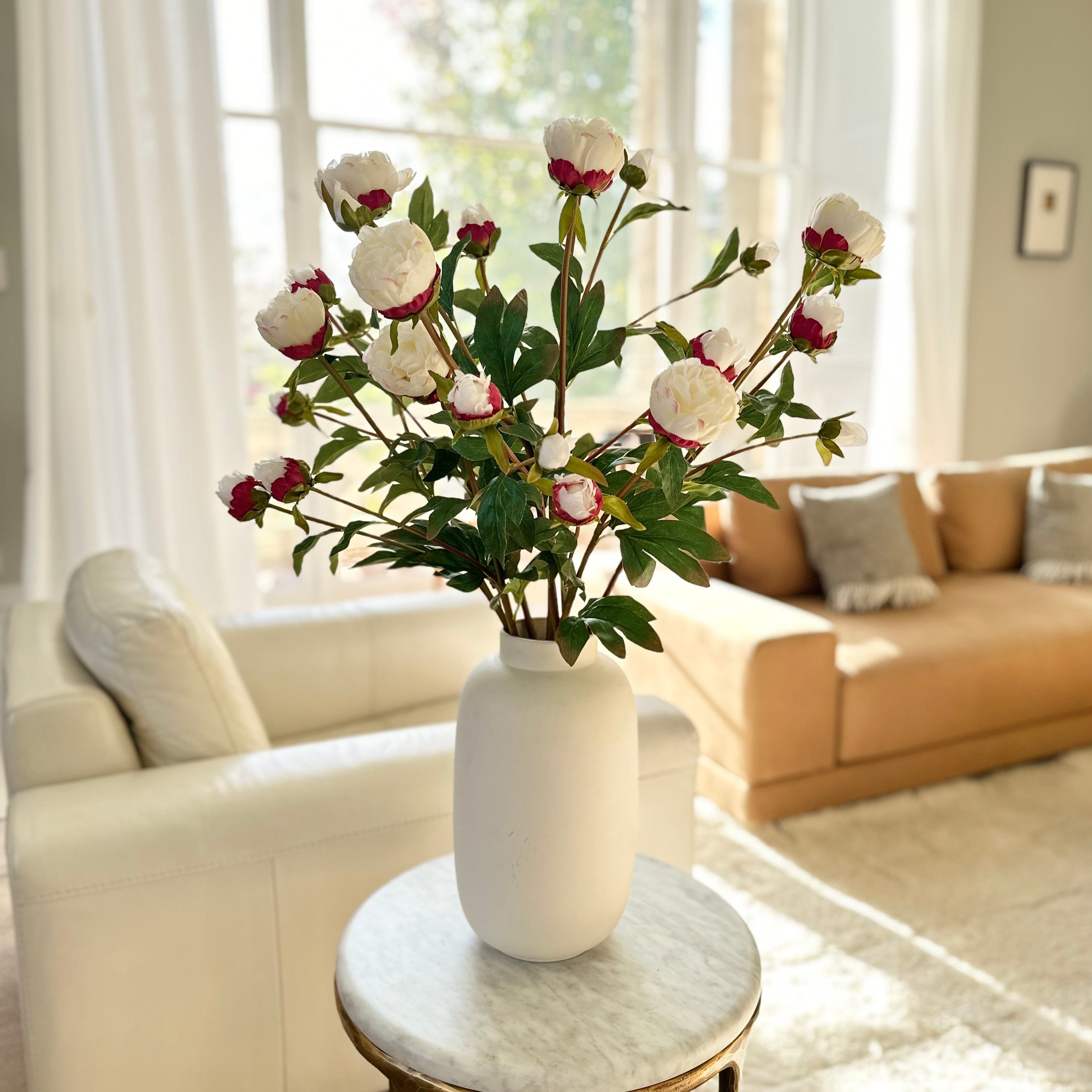 Artificial flowers luxury lifelike faux Artificial Tall White Peony Spray realistic silk single stems buy online from The Faux Flower Company