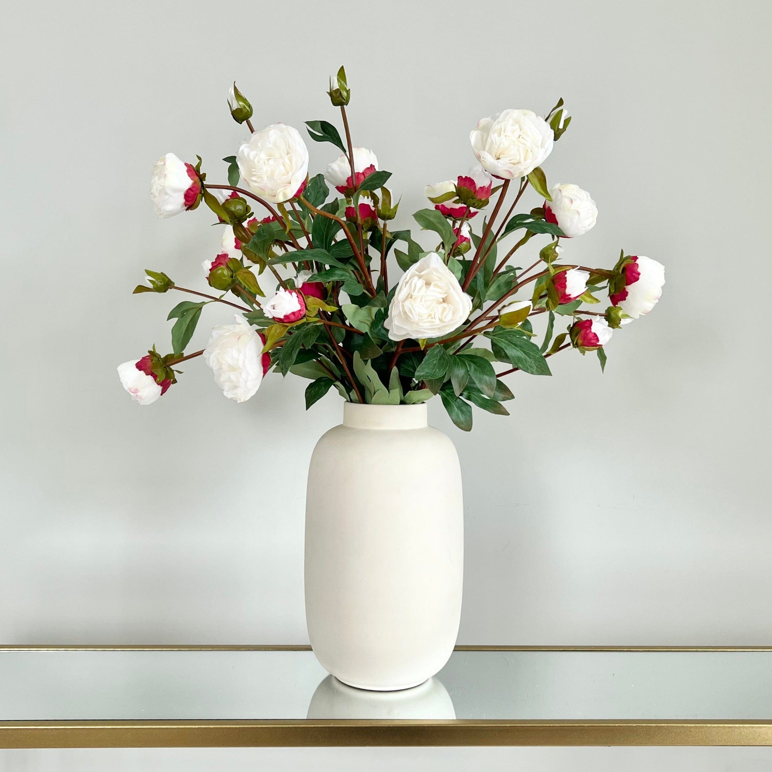 Artificial flowers luxury lifelike faux Artificial Tall White Peony Spray realistic silk single stems buy online from The Faux Flower Company