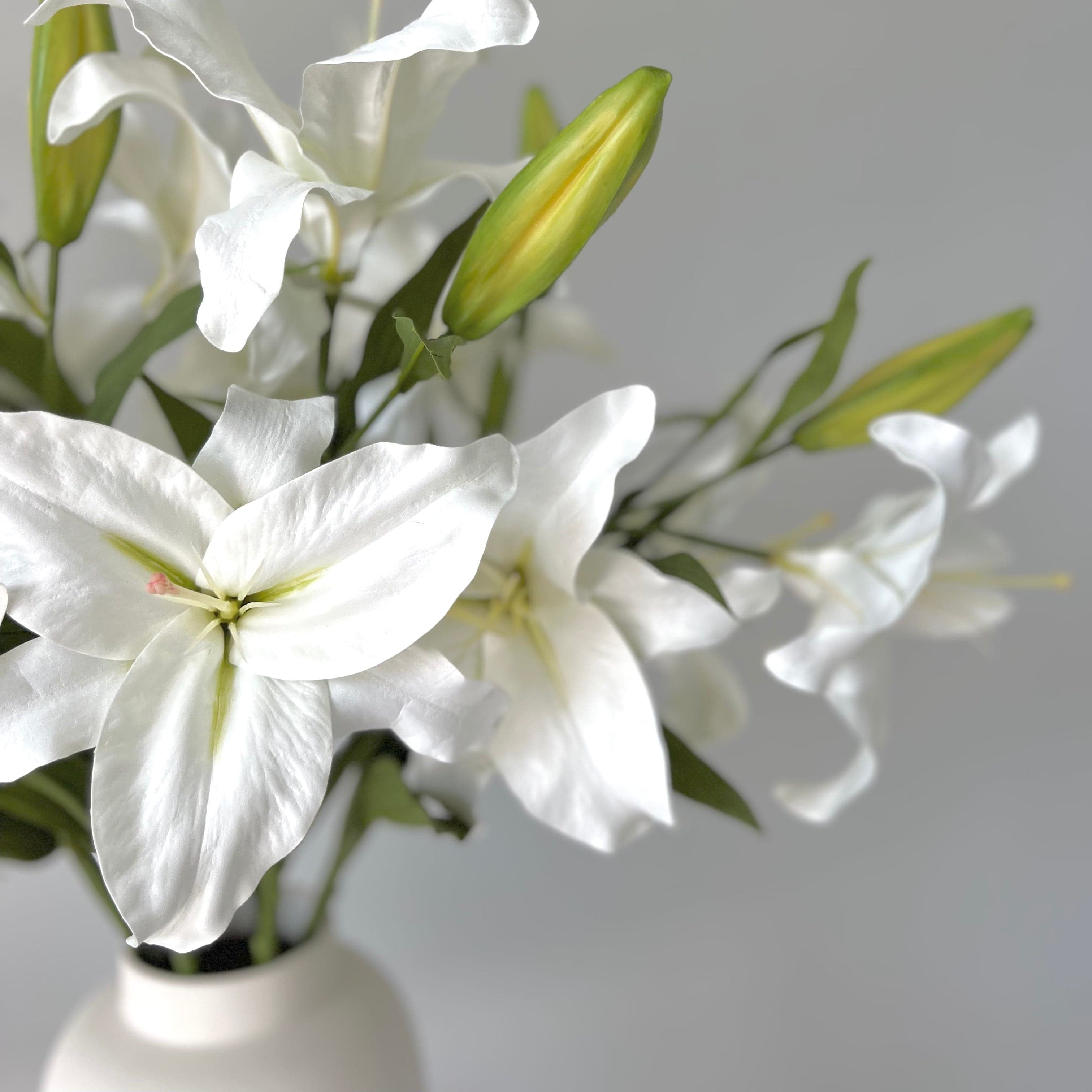 Artificial flowers luxury lifelike faux Artificial White Casablanca Lily realistic silk single stems buy online from The Faux Flower Company