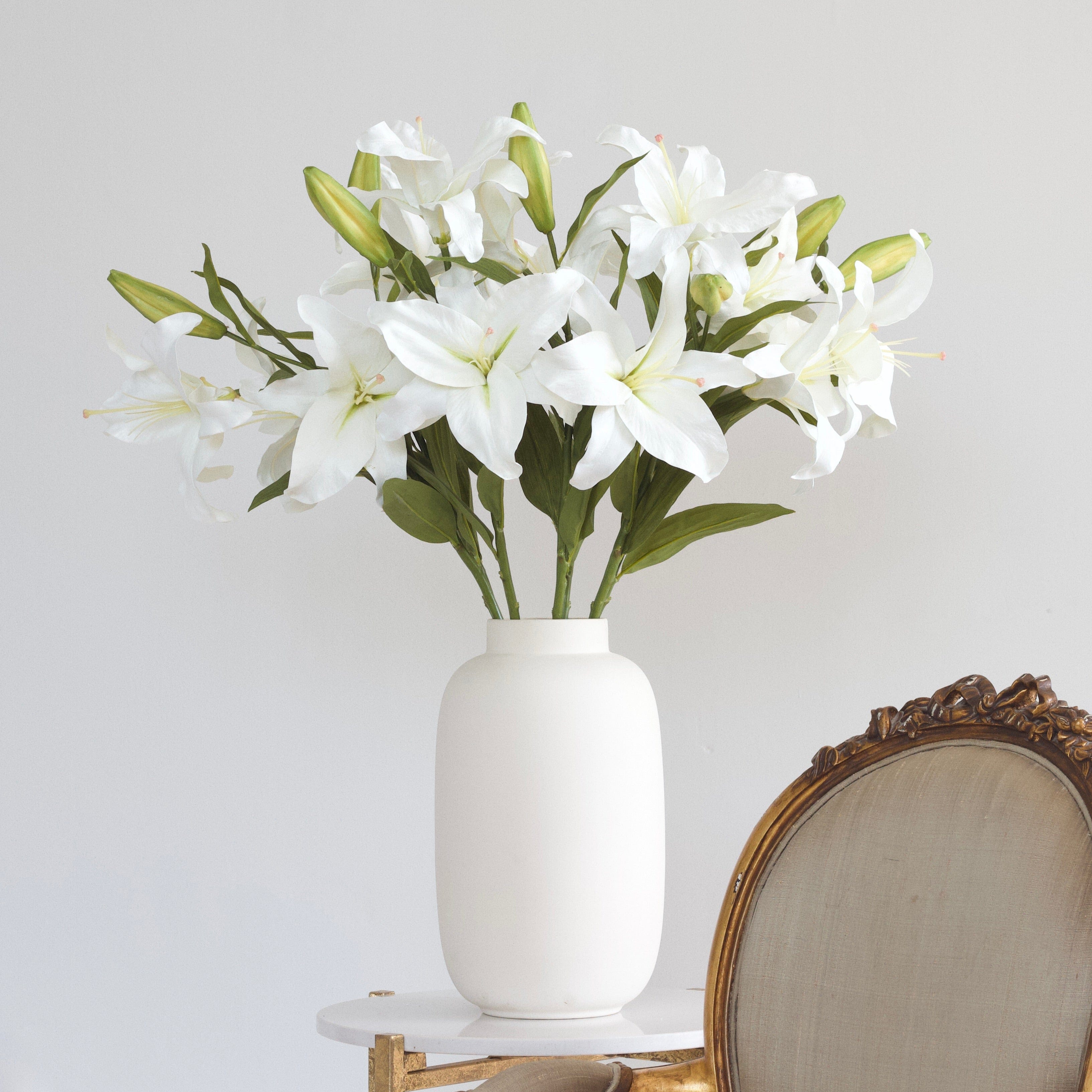 Artificial flowers luxury lifelike faux Artificial White Casablanca Lily realistic silk single stems buy online from The Faux Flower Company