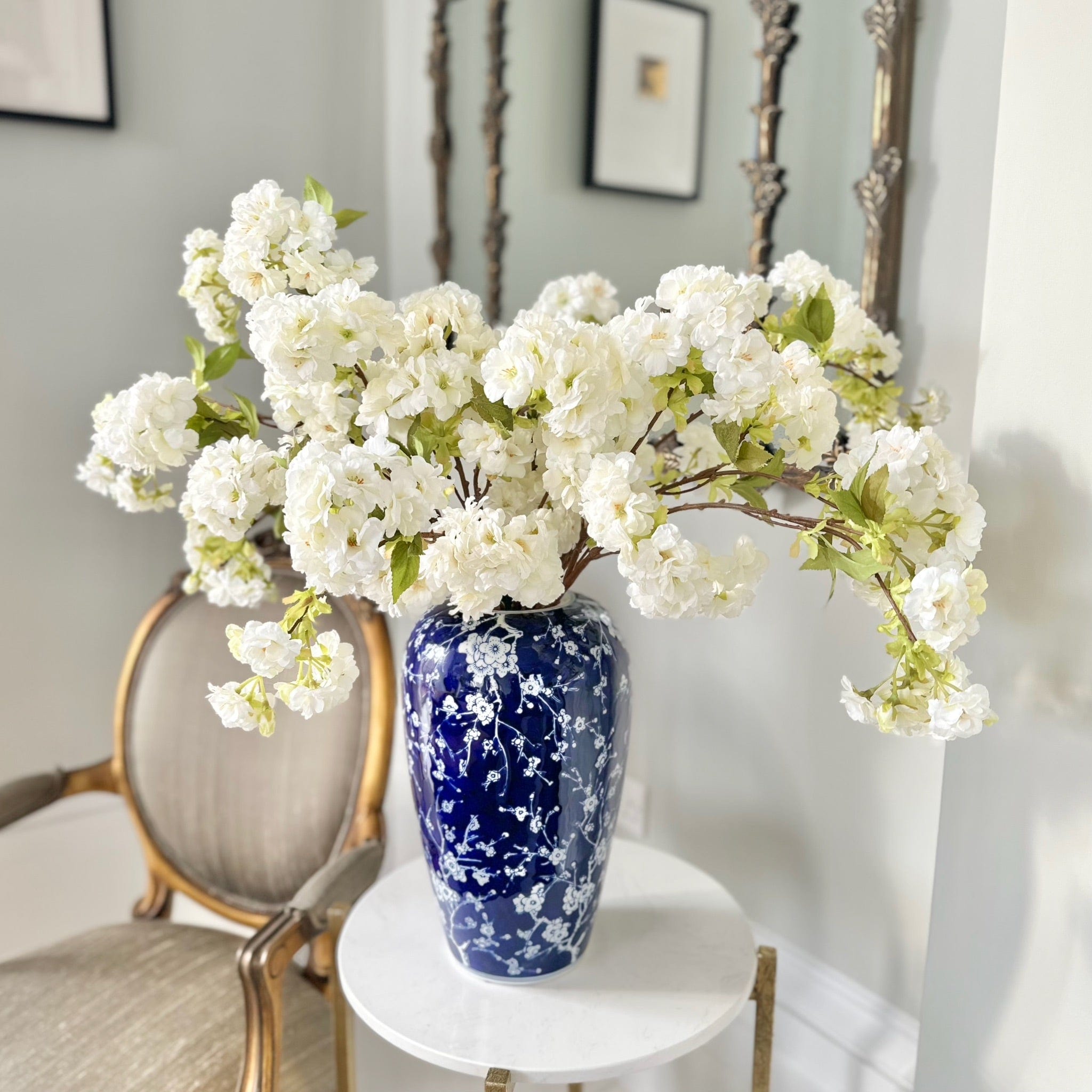 Artificial flowers luxury lifelike faux Artificial White Cherry Blossom realistic silk single stems buy online from The Faux Flower Company ABX5043WH-6