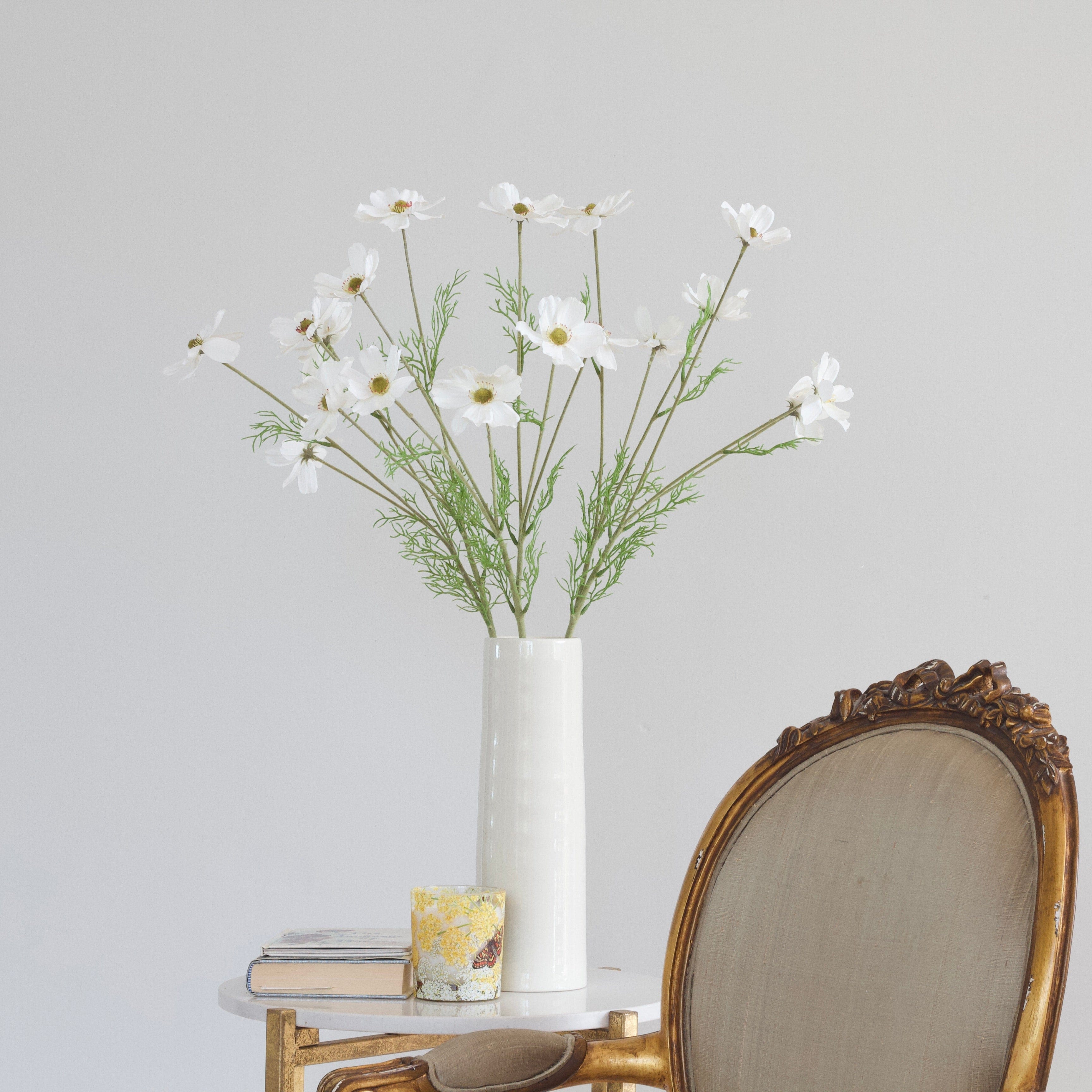 Artificial flowers luxury lifelike faux Artificial White Cosmos realistic silk single stems buy online from The Faux Flower Company