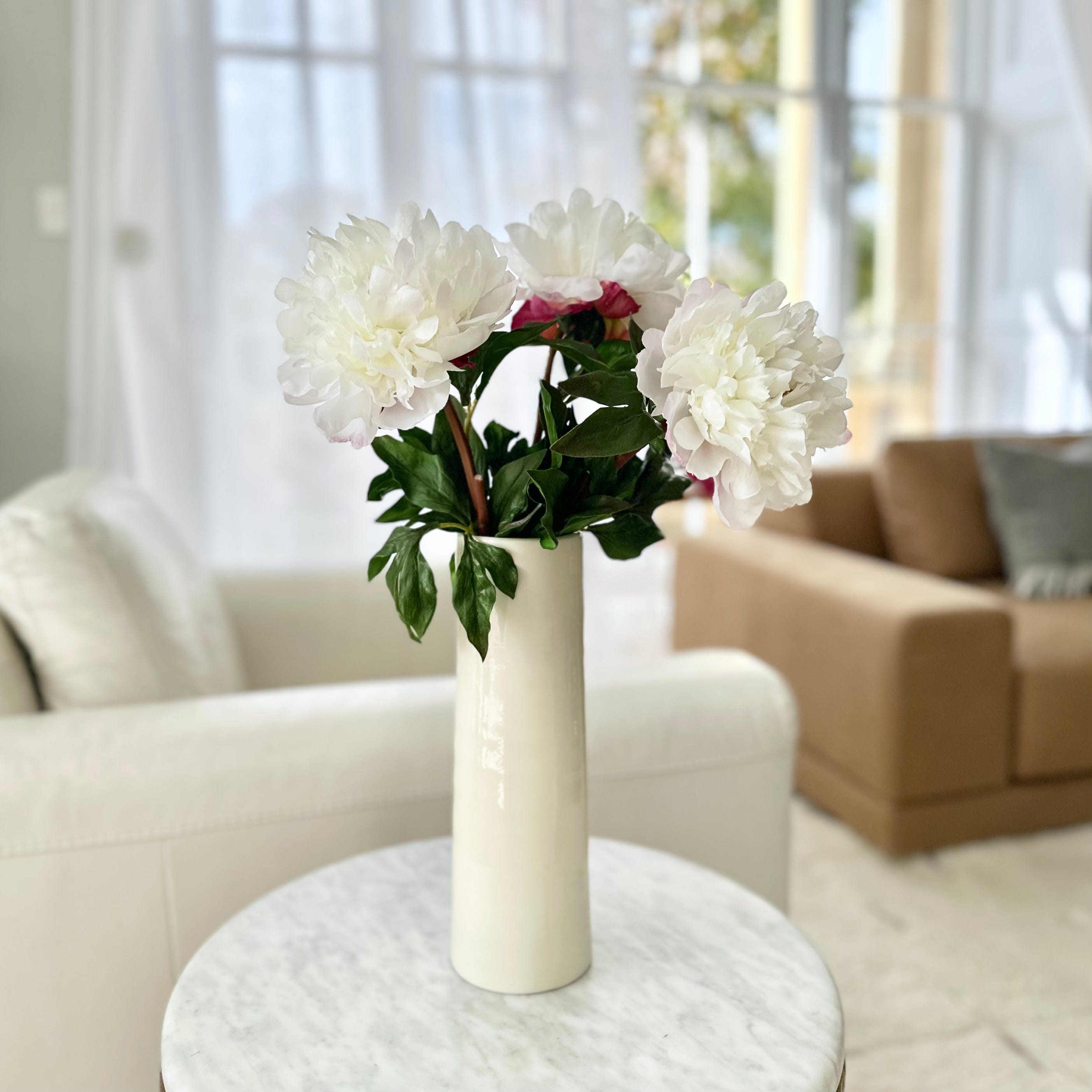 Artificial flowers luxury lifelike faux Artificial White Extra Large Peony realistic silk single stems buy online from The Faux Flower Company