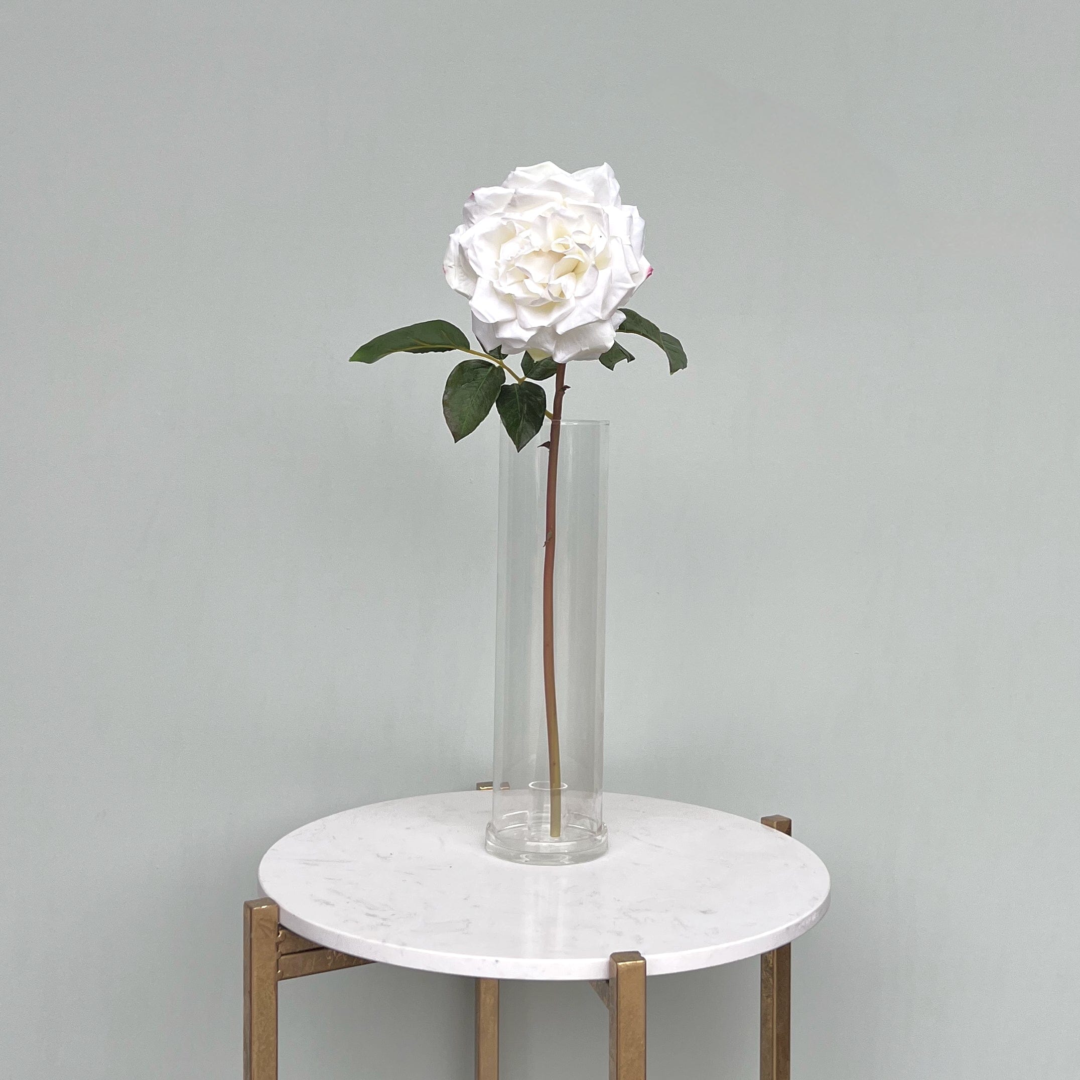 Artificial flowers luxury lifelike faux Artificial White Garden Rose realistic silk single stems buy online from The Faux Flower Company ABY3108WH