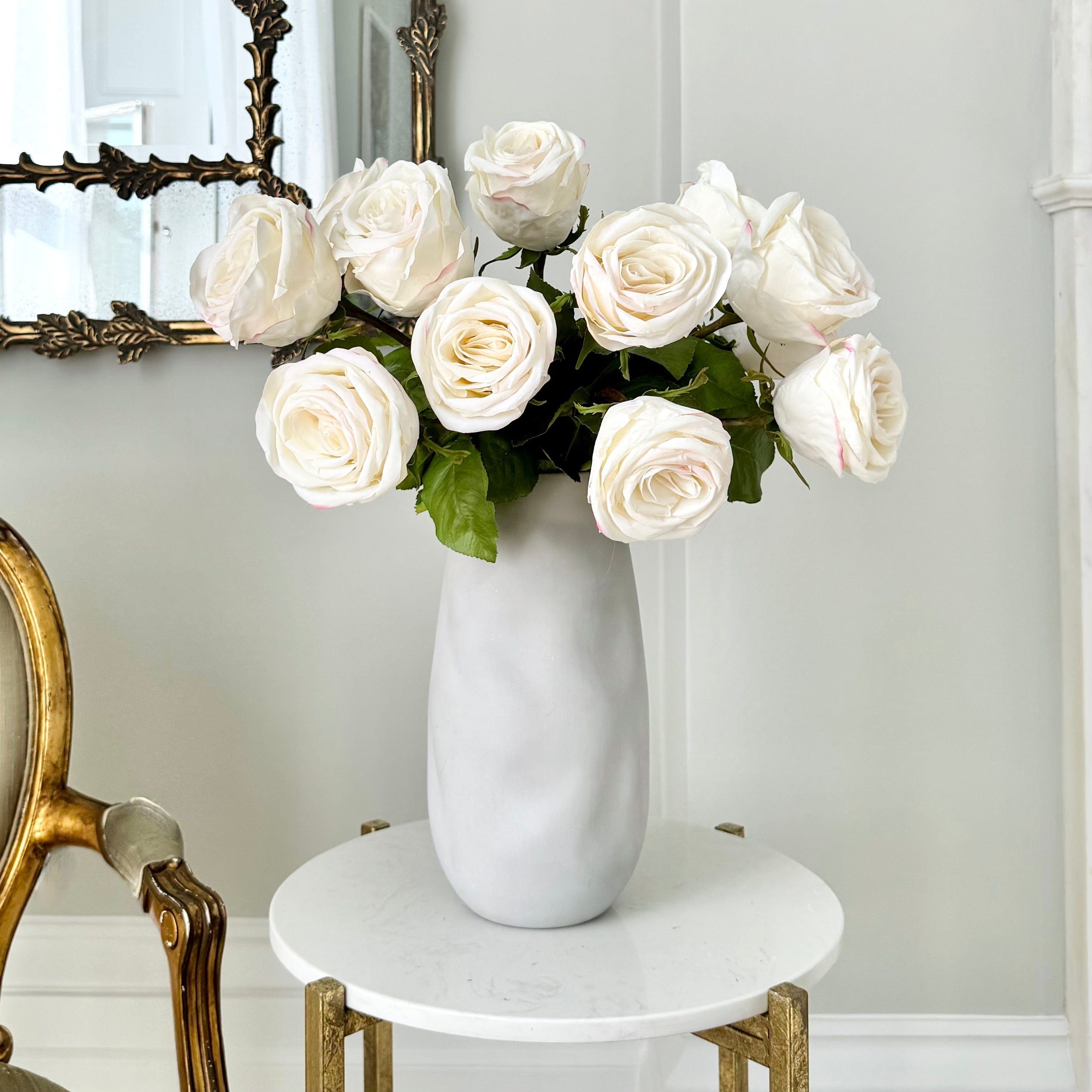 Artificial flowers luxury lifelike faux Artificial White Large Rose & Naunton Vase Set realistic silk Bundle buy online from The Faux Flower Company ABY5113WH-10 + ABP525B