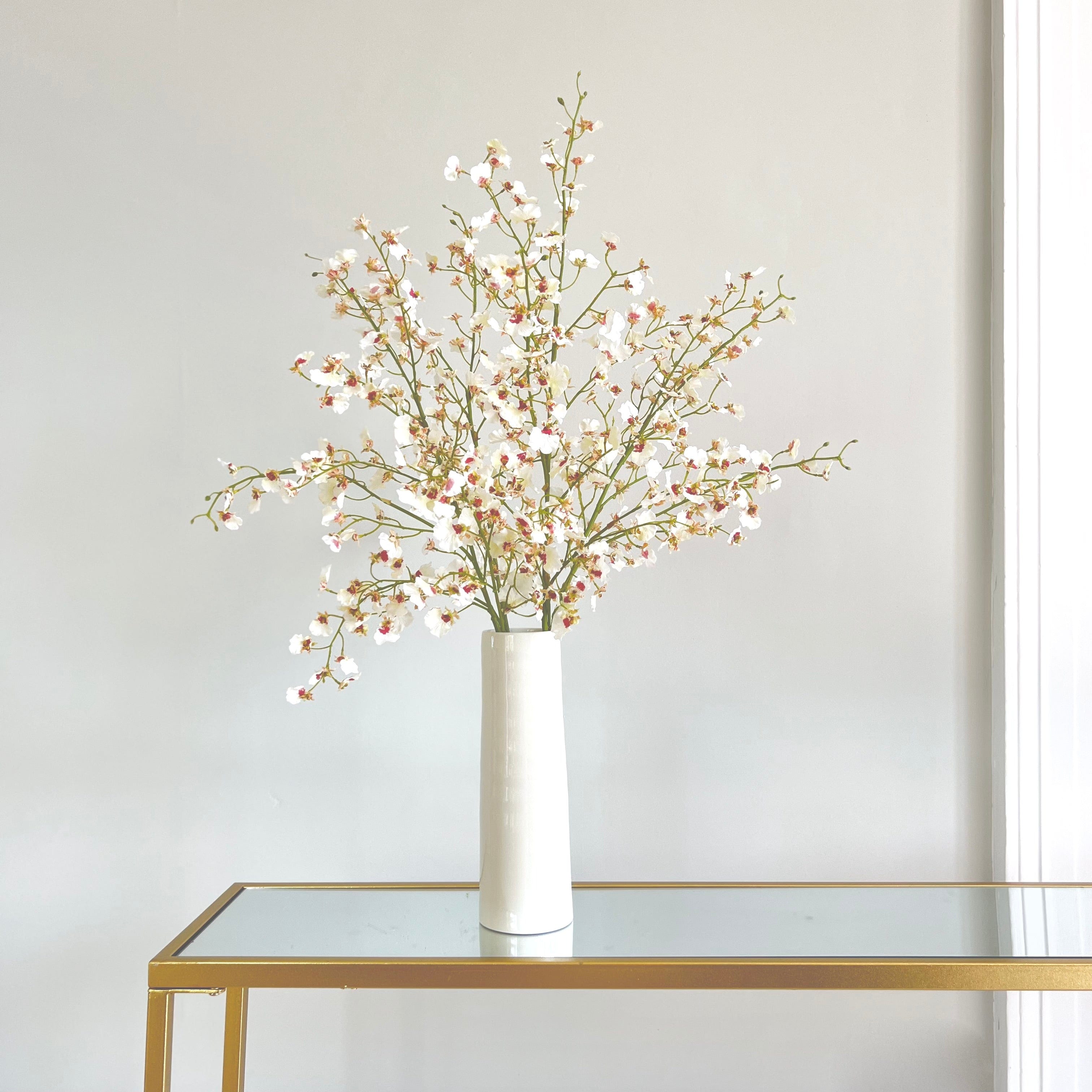 Artificial flowers luxury lifelike faux Artificial White Oncidium Orchid realistic silk single stems buy online from The Faux Flower Company