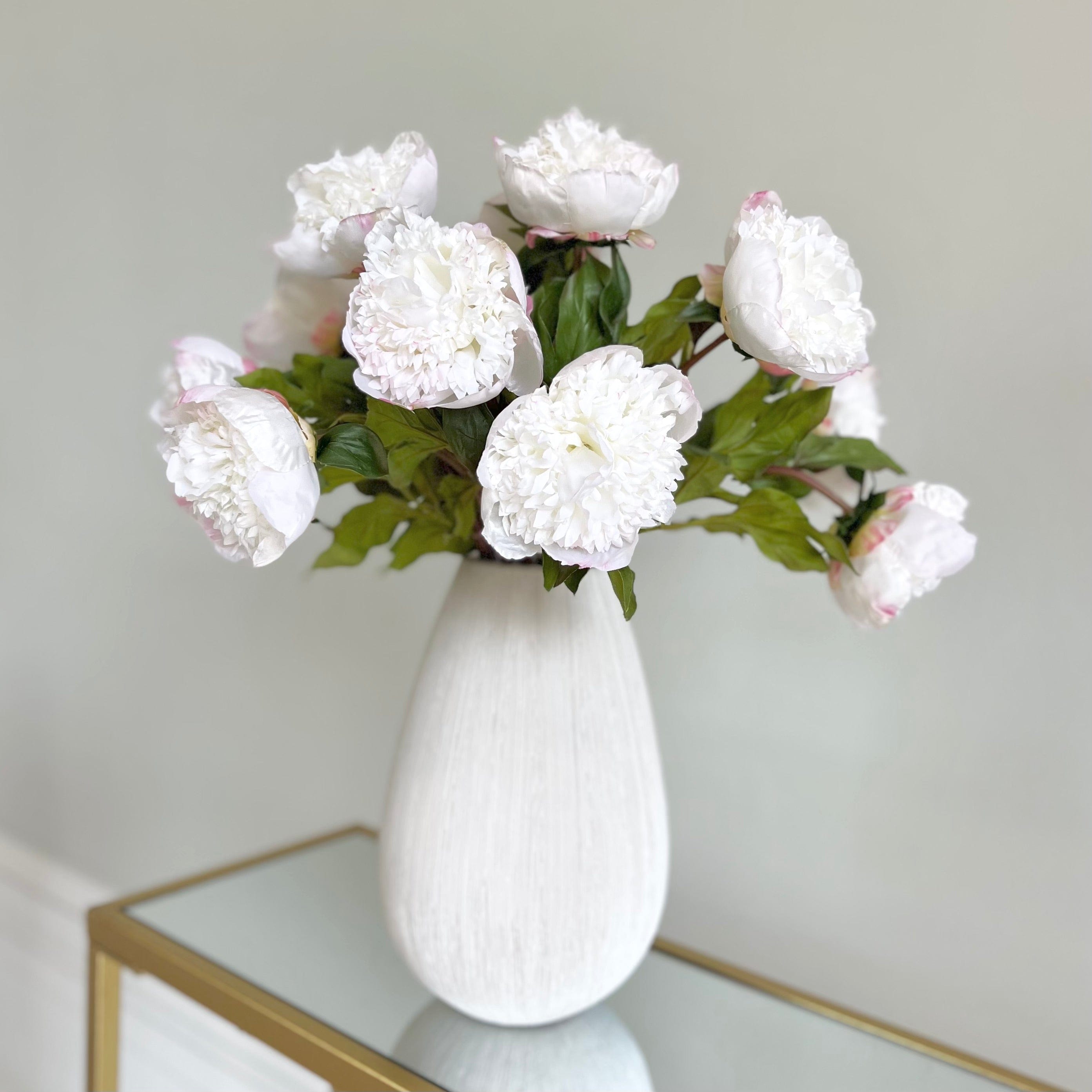 Artificial flowers luxury lifelike faux Artificial White Open Peony realistic silk single stems buy online from The Faux Flower Company