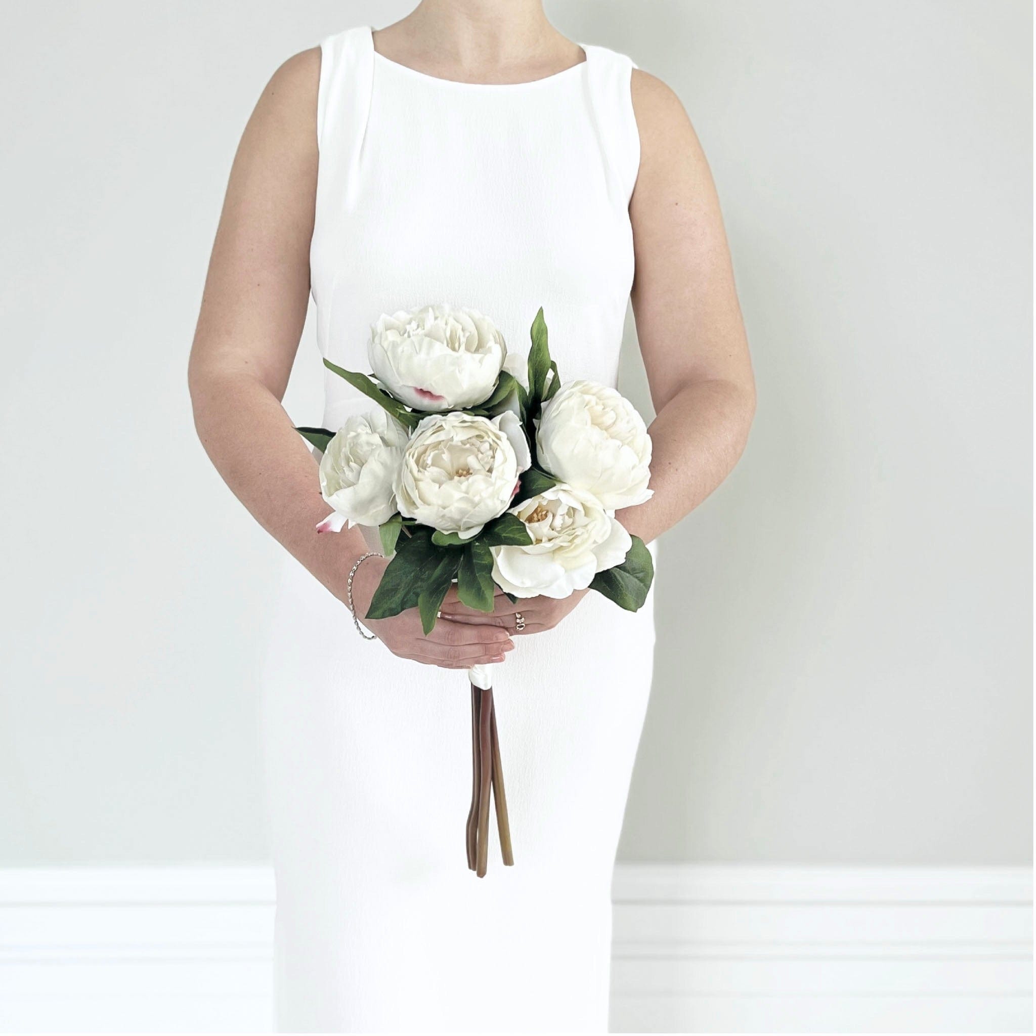 Artificial flowers luxury lifelike faux Artificial White Peony Wedding Arrangement realistic silk Bridal buy online from The Faux Flower Company ABZ9148WH-3