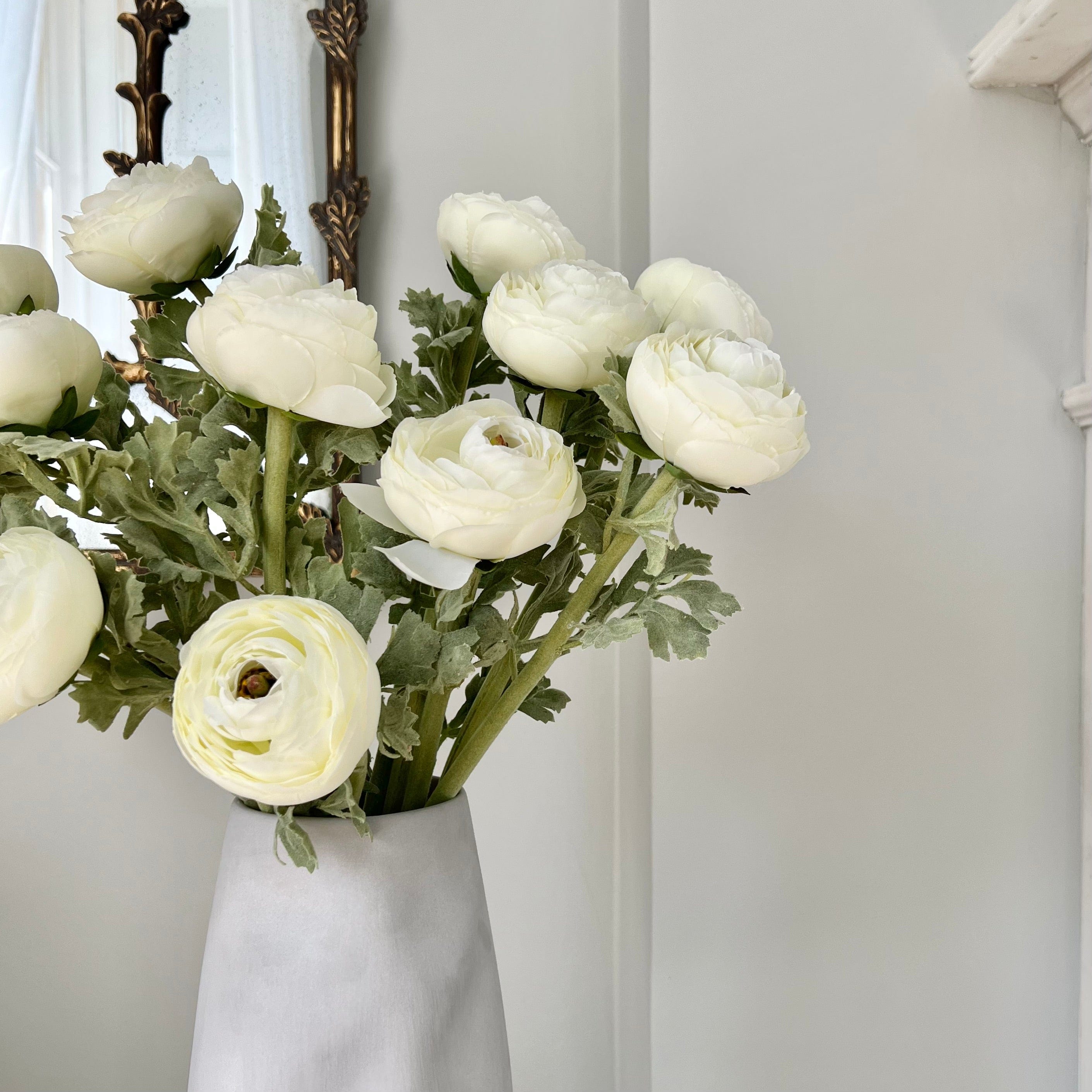 Artificial flowers luxury lifelike faux Artificial White Ranunculus realistic silk single stems buy online from The Faux Flower Company