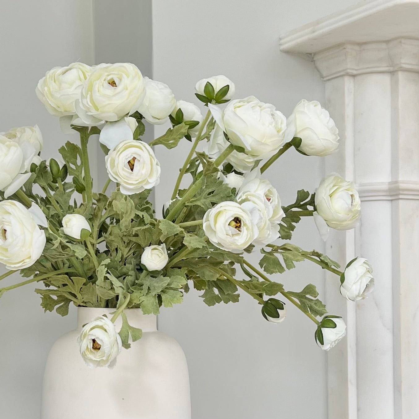 Artificial flowers luxury lifelike faux Artificial White Ranunculus Spray realistic silk single stems buy online from The Faux Flower Company
