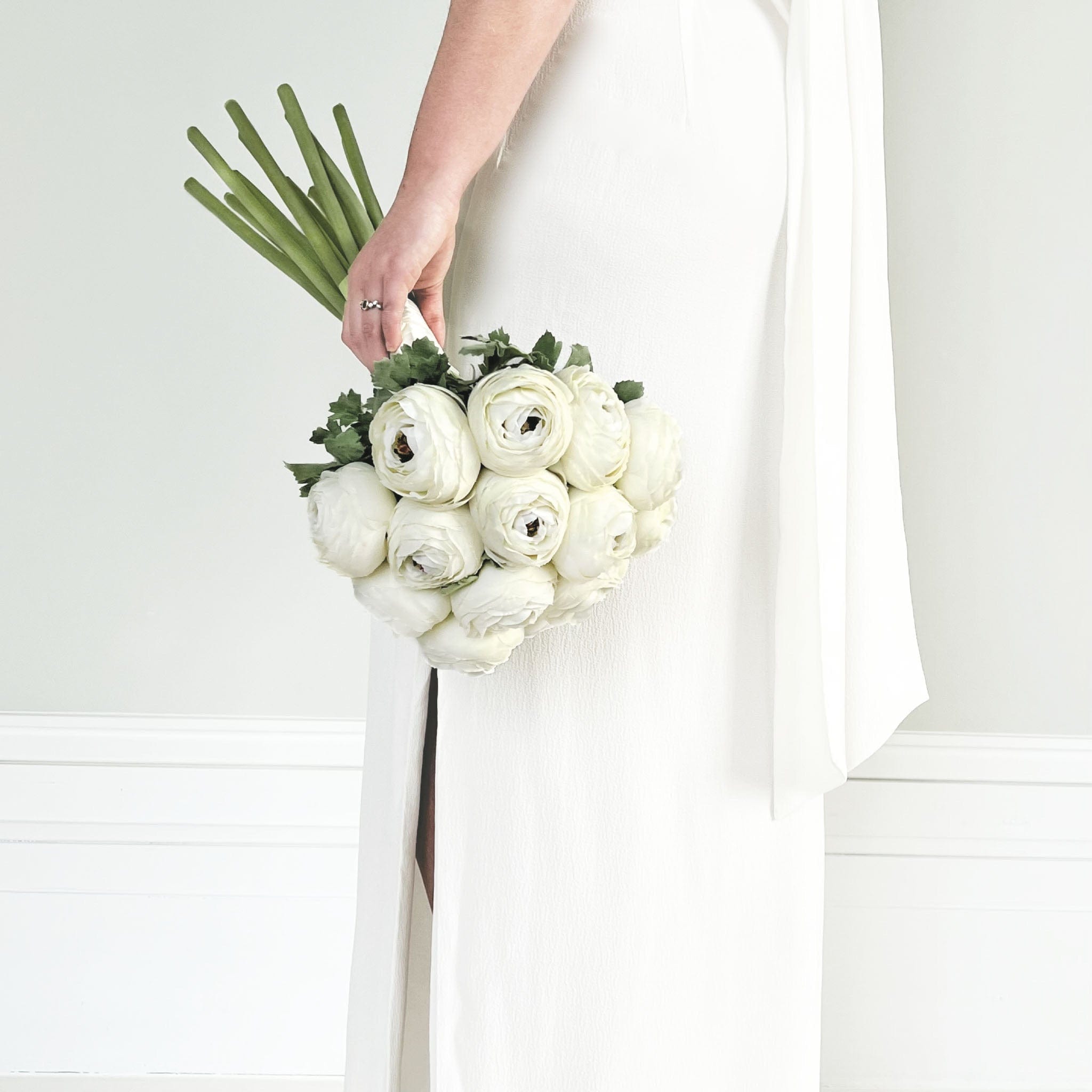 Artificial flowers luxury lifelike faux Artificial White Ranunculus Wedding Arrangement realistic silk Bridal buy online from The Faux Flower Company