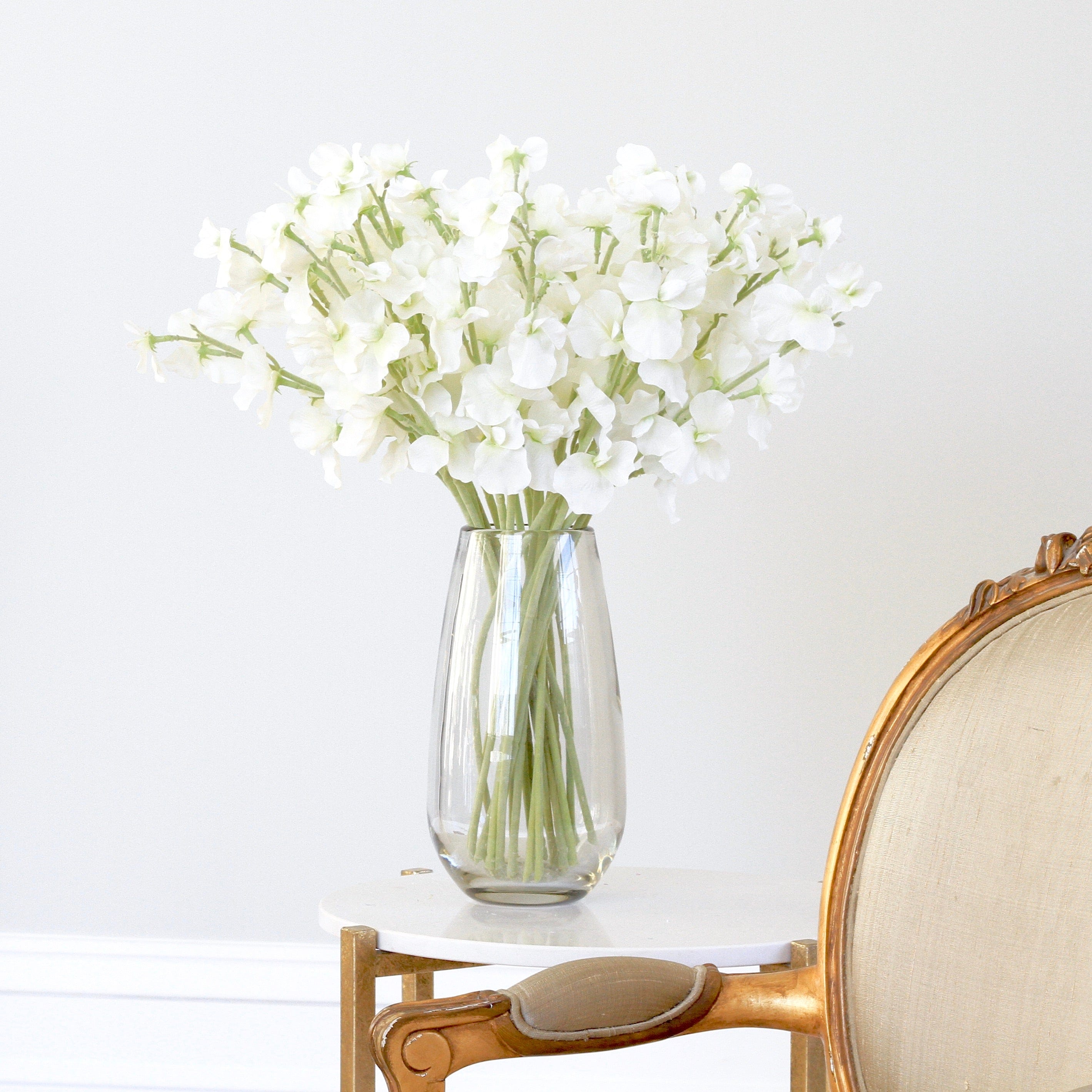 Artificial flowers luxury lifelike faux Artificial White Sweet Pea realistic silk single stems buy online from The Faux Flower Company