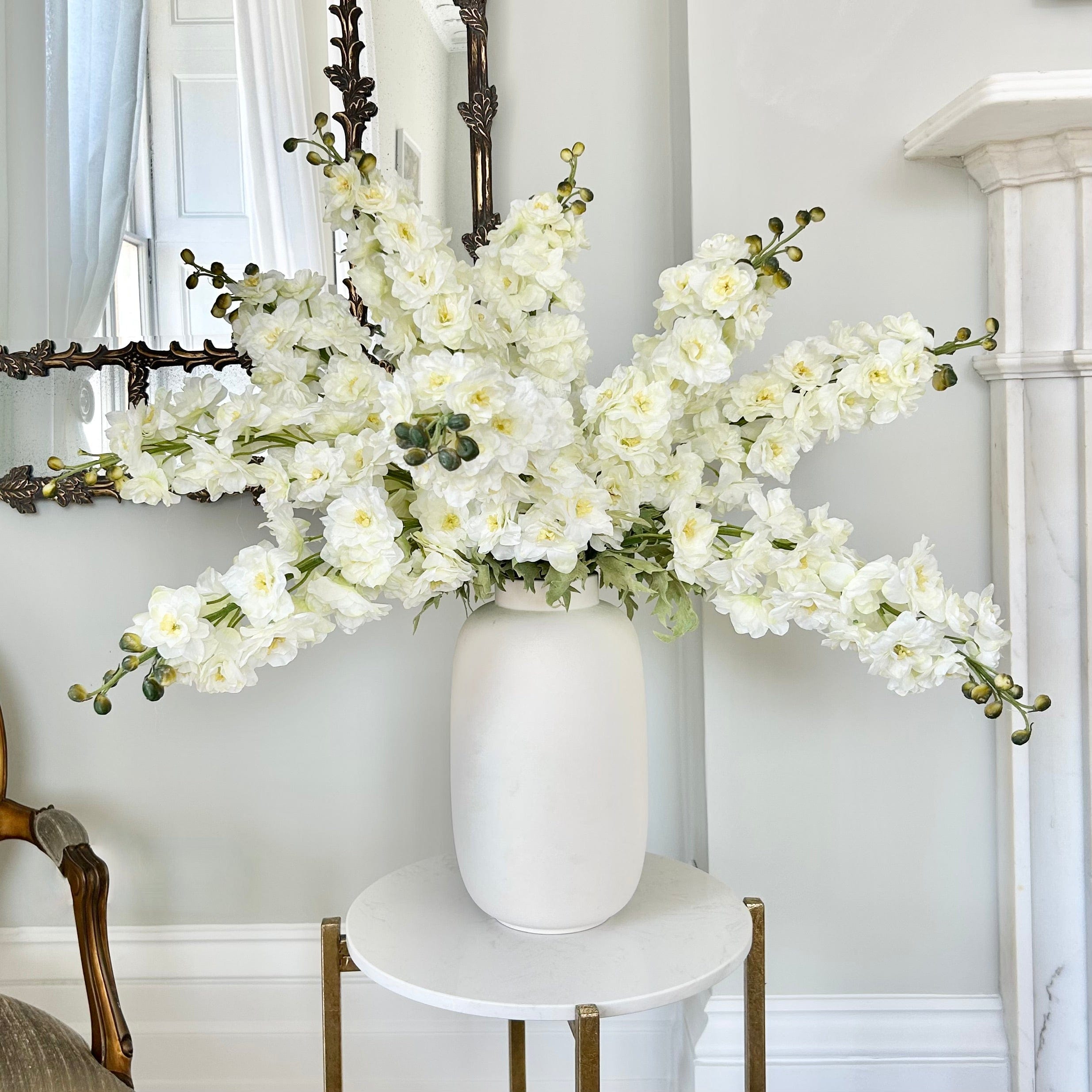 Artificial flowers luxury lifelike faux Artificial White Tall Delphinium realistic silk single stems buy online from The Faux Flower Company