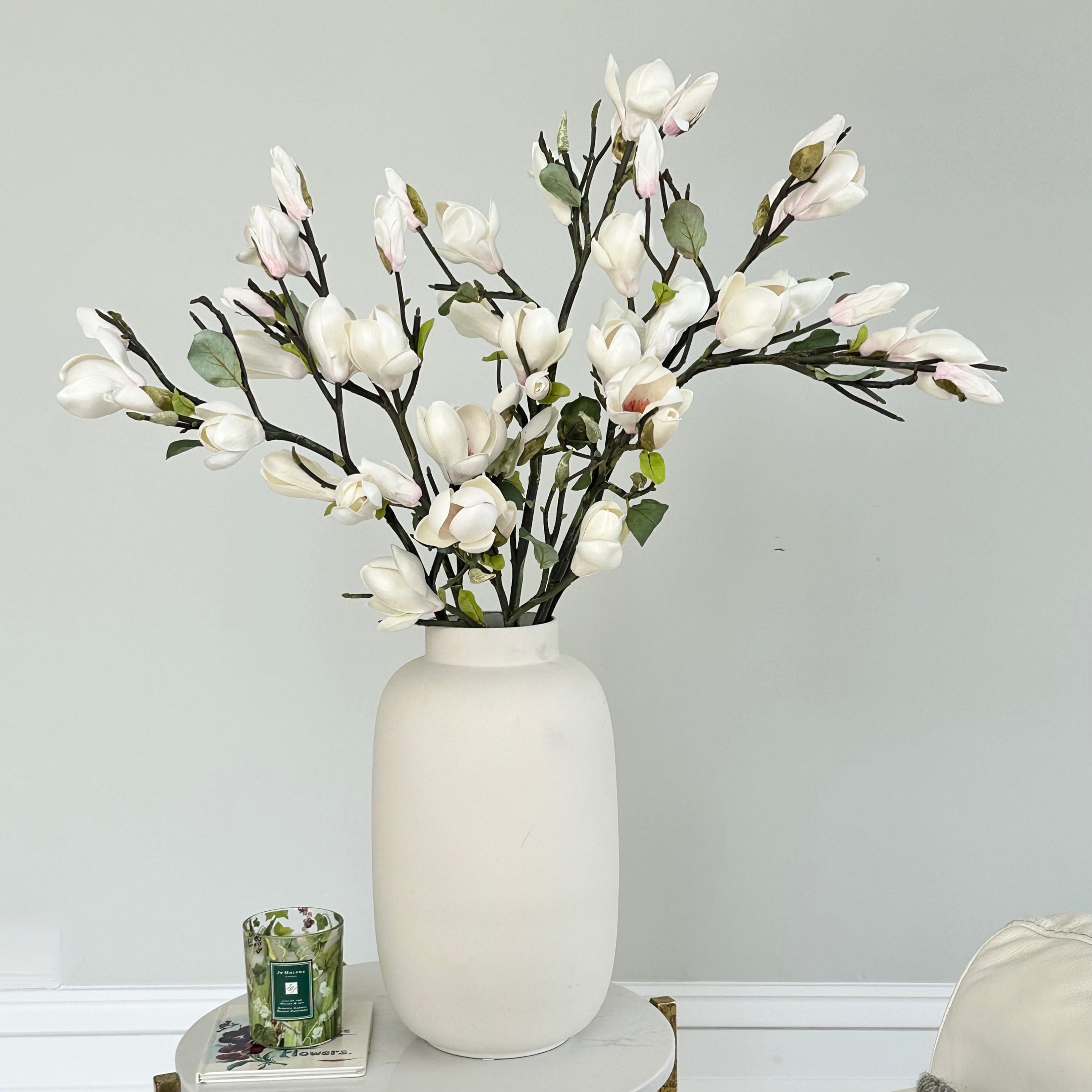 Artificial flowers luxury lifelike faux Artificial White Tall Magnolia realistic silk single stems buy online from The Faux Flower Company