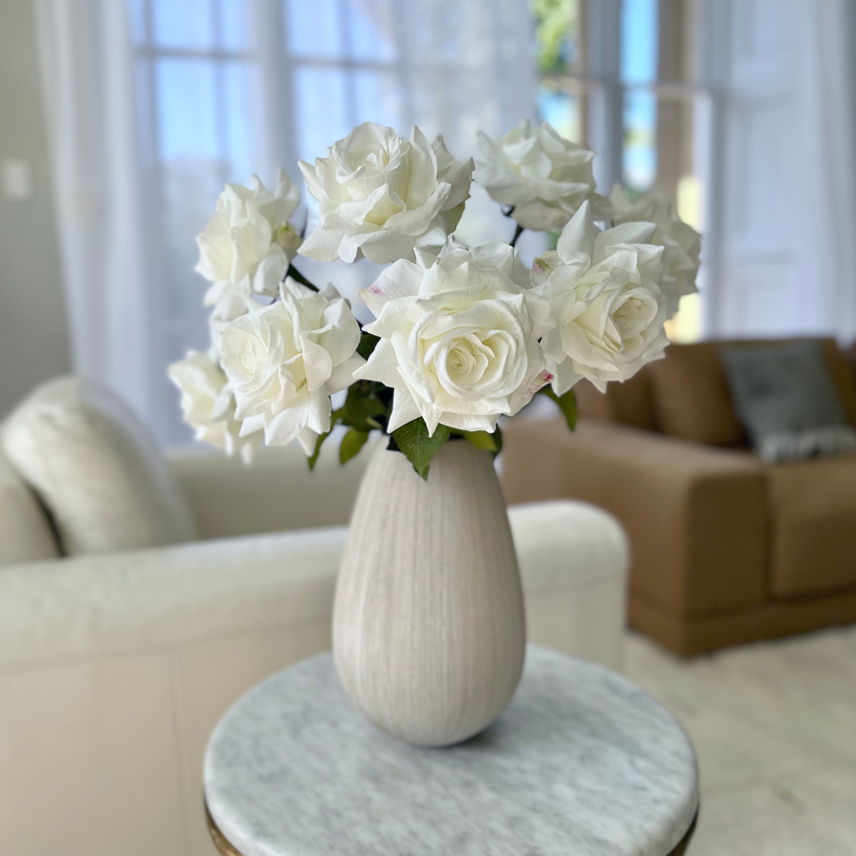 Artificial flowers luxury lifelike faux Artificial White Tea Rose realistic silk single stems buy online from The Faux Flower Company