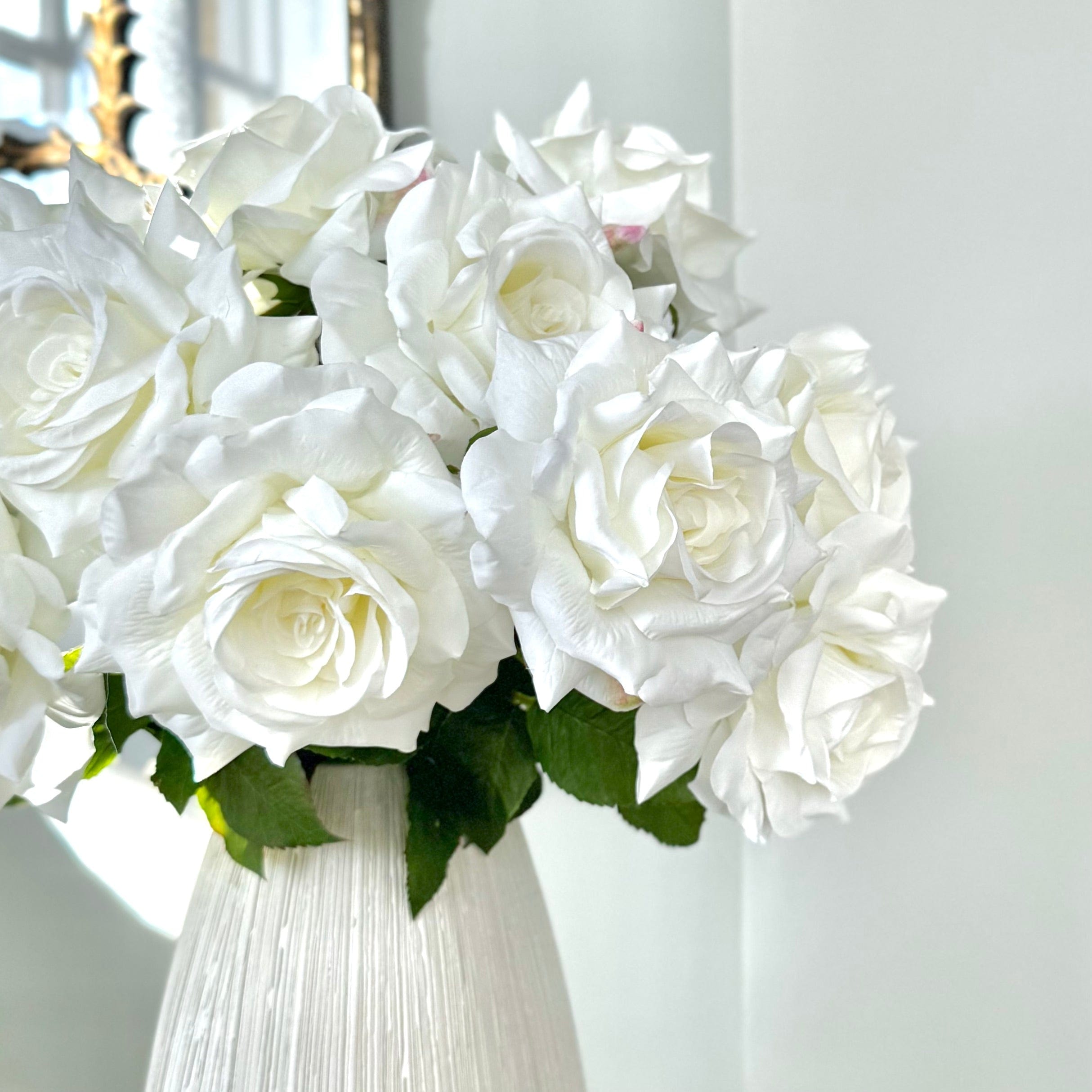 Artificial flowers luxury lifelike faux Artificial White Tea Rose realistic silk single stems buy online from The Faux Flower Company