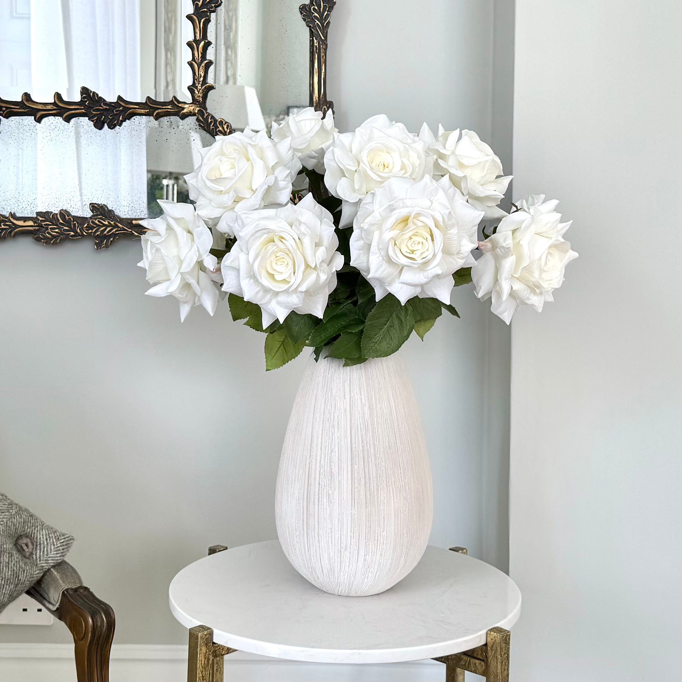 Artificial flowers luxury lifelike faux Artificial White Tea Rose realistic silk single stems buy online from The Faux Flower Company