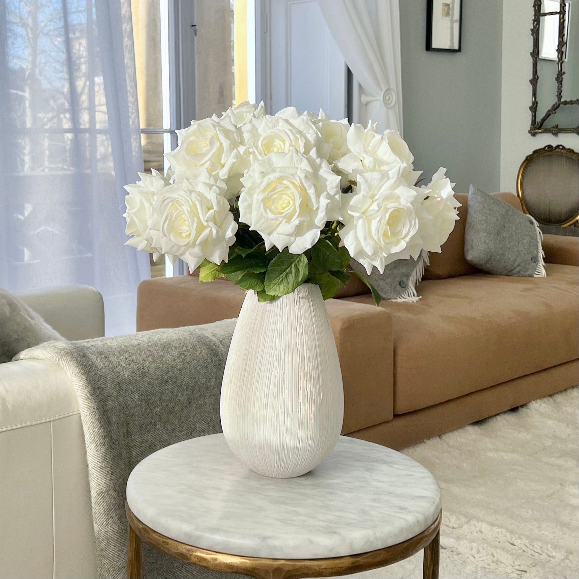 Artificial flowers luxury lifelike faux Artificial White Tea Rose realistic silk single stems buy online from The Faux Flower Company