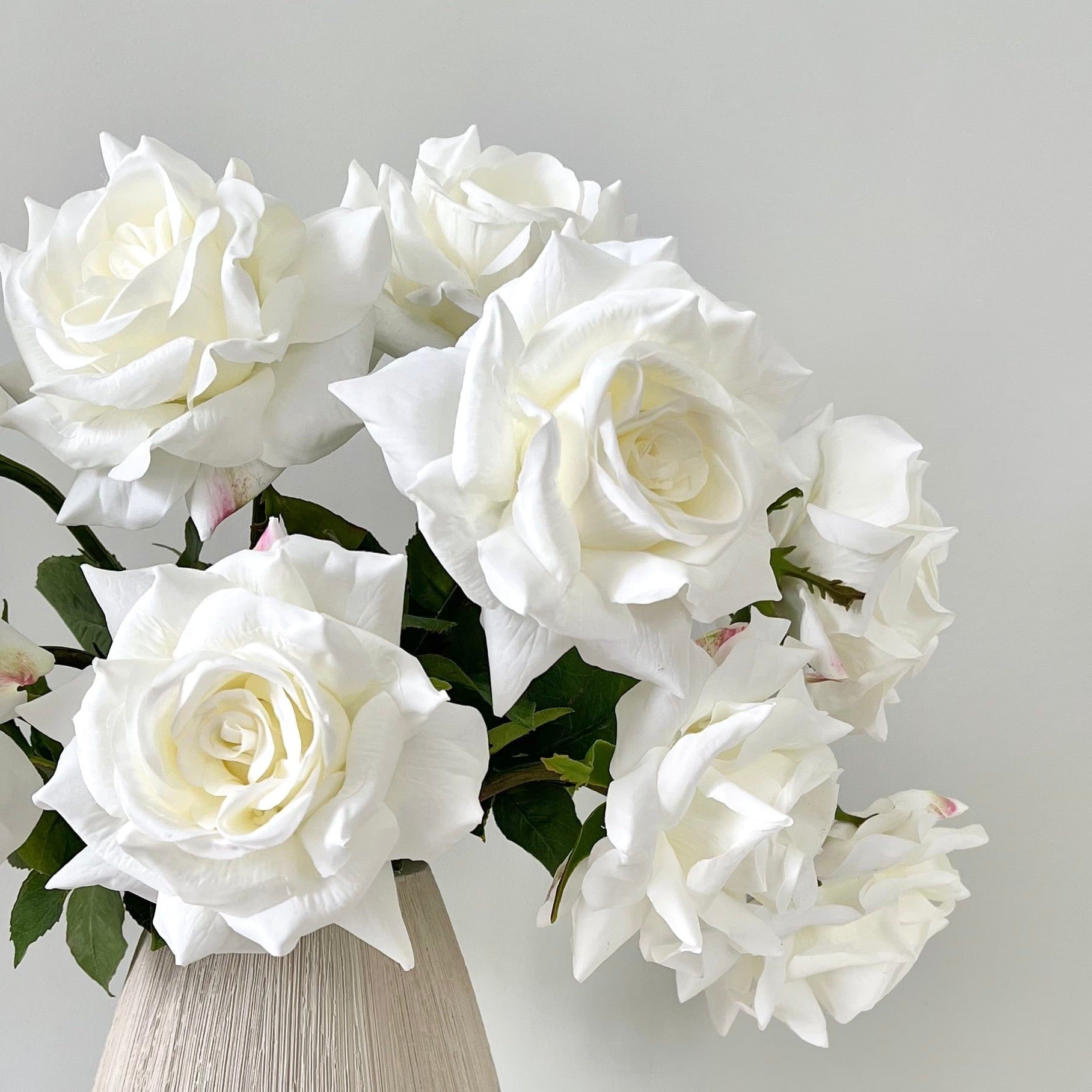 Artificial flowers luxury lifelike faux Artificial White Tea Rose realistic silk single stems buy online from The Faux Flower Company