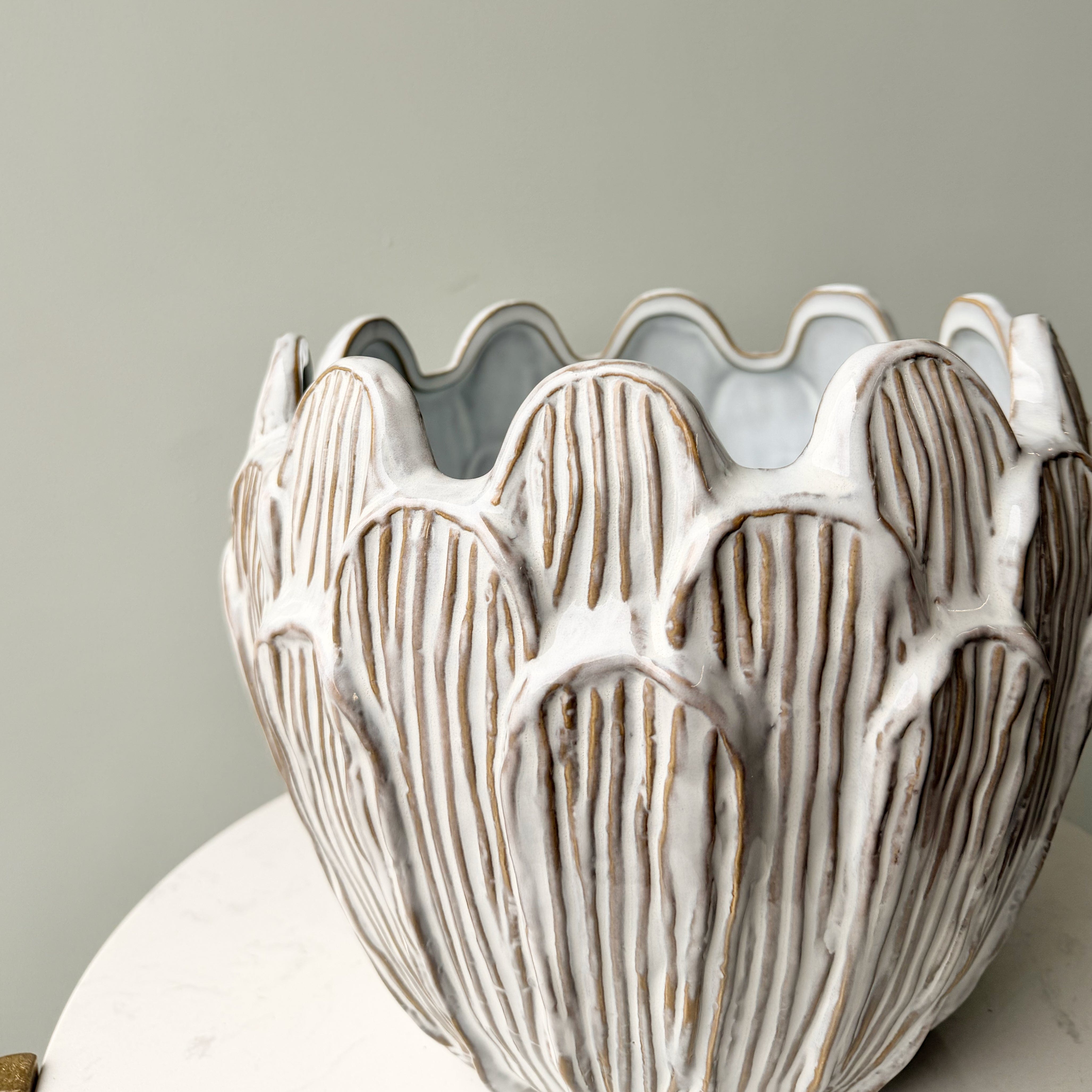 Artificial flowers luxury lifelike faux Beige Petal Ceramic Pot realistic silk buy online from The Faux Flower Company AHCH-0930