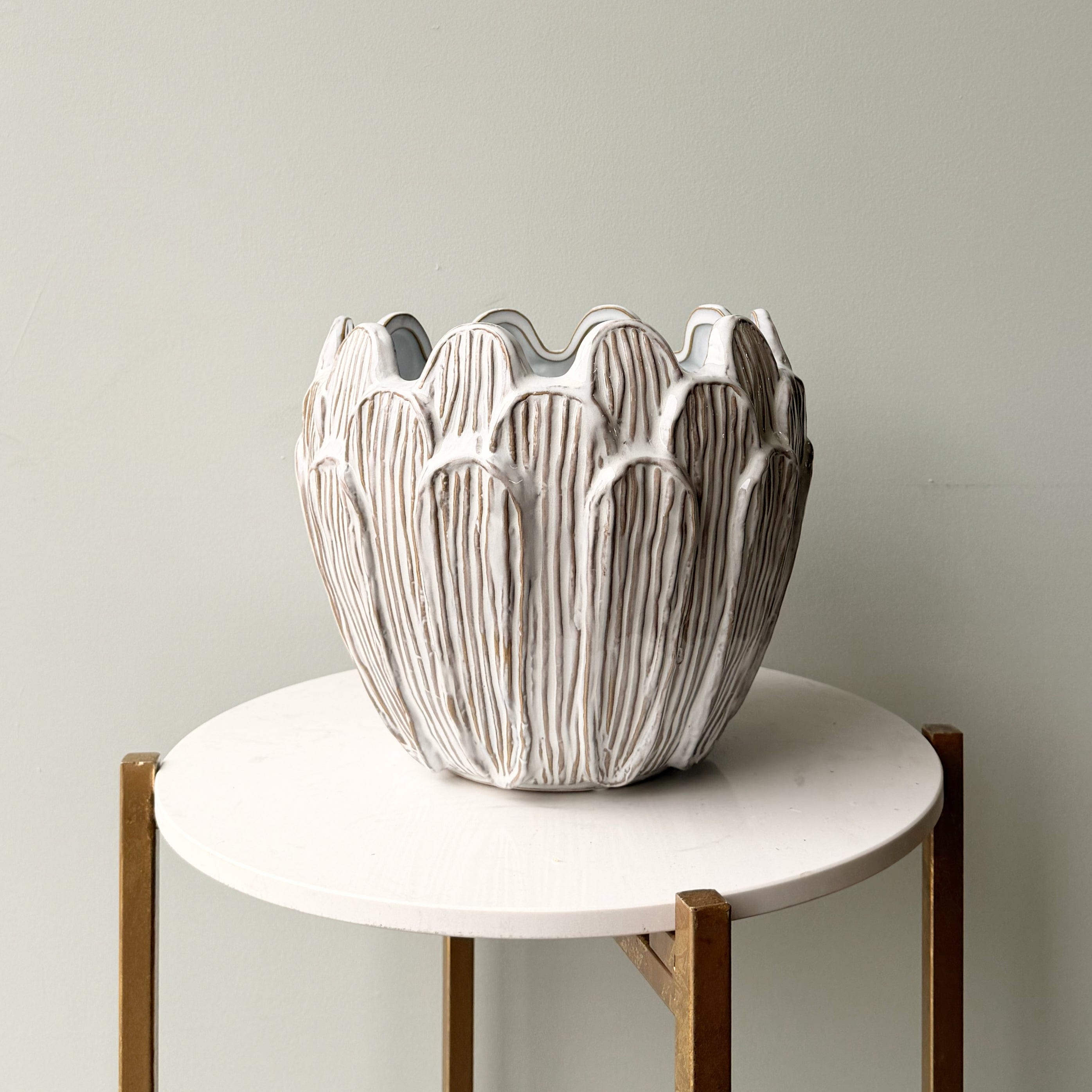 Artificial flowers luxury lifelike faux Beige Petal Ceramic Pot realistic silk buy online from The Faux Flower Company AHCH-0930