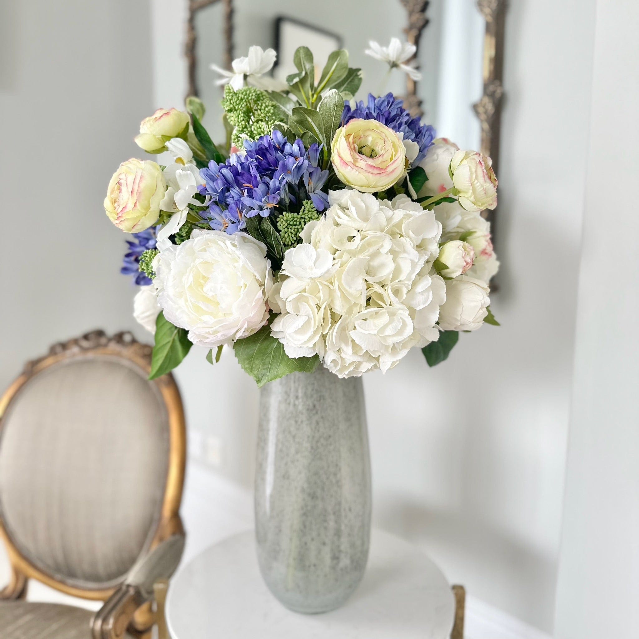 Artificial flowers luxury lifelike faux Blue & White Deluxe Artificial Flower Bouquet realistic silk bouquet buy online from The Faux Flower Company