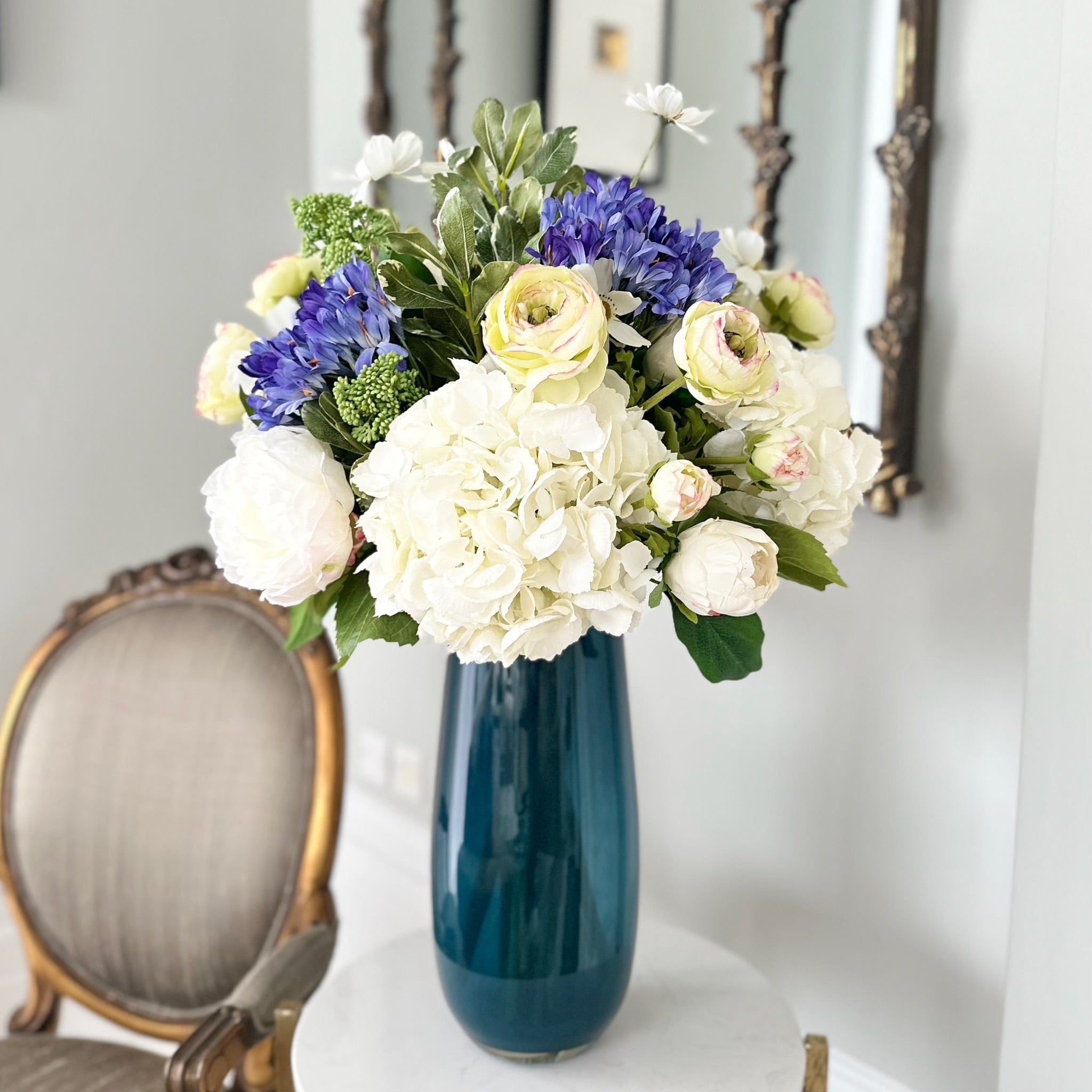 Artificial flowers luxury lifelike faux Blue & White Deluxe Artificial Flower Bouquet realistic silk bouquet buy online from The Faux Flower Company