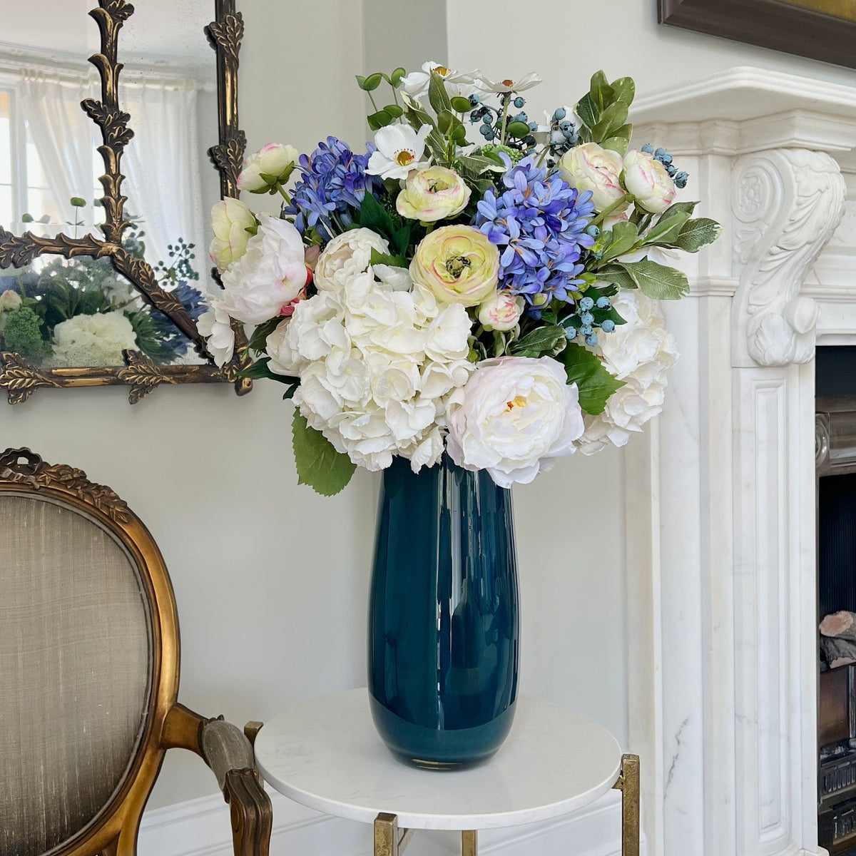 Realistic Blue & White Deluxe Artificial Flower Arrangement by The Faux Flower Company