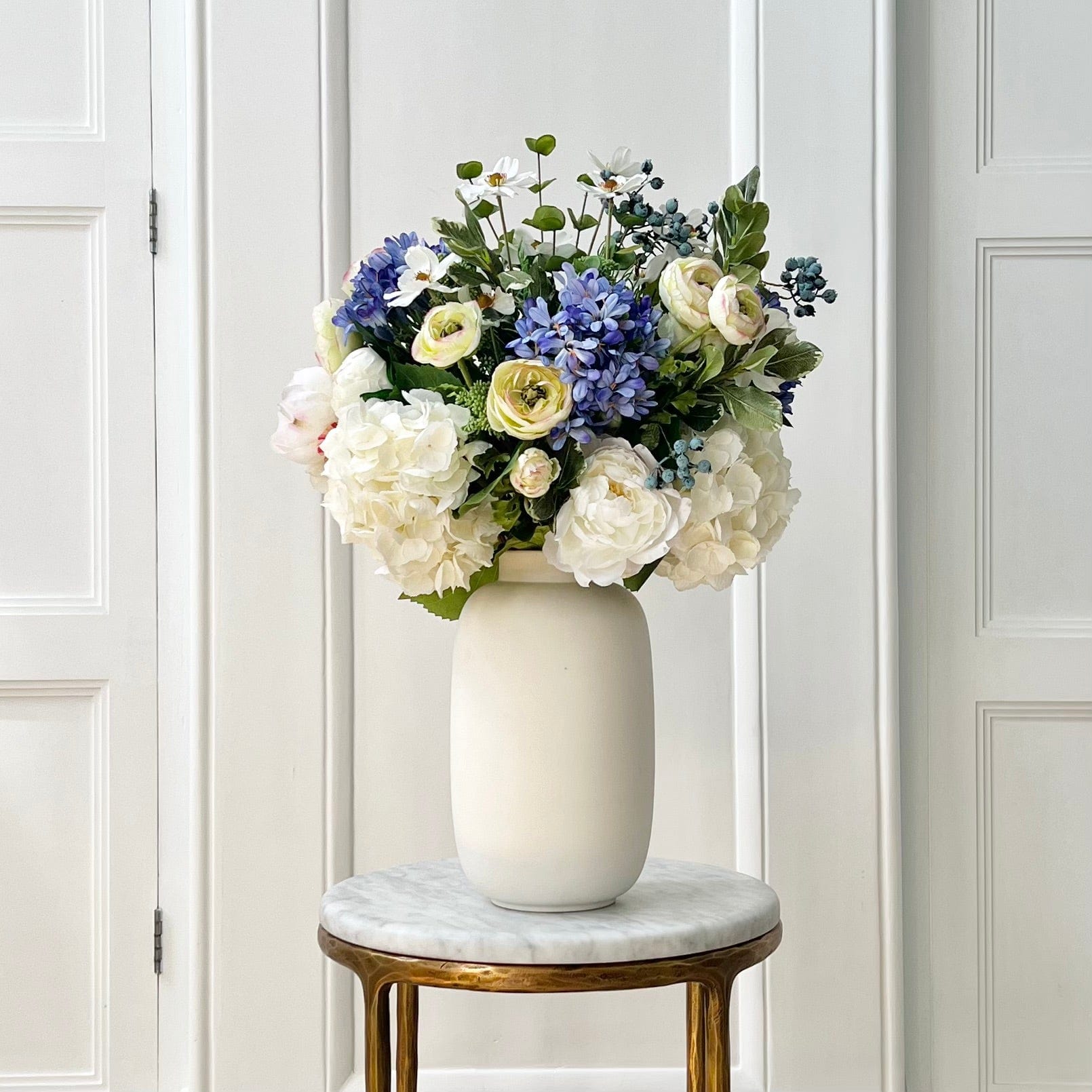 Artificial flowers luxury lifelike faux Blue & White Deluxe Artificial Flower Bouquet realistic silk bouquet buy online from The Faux Flower Company