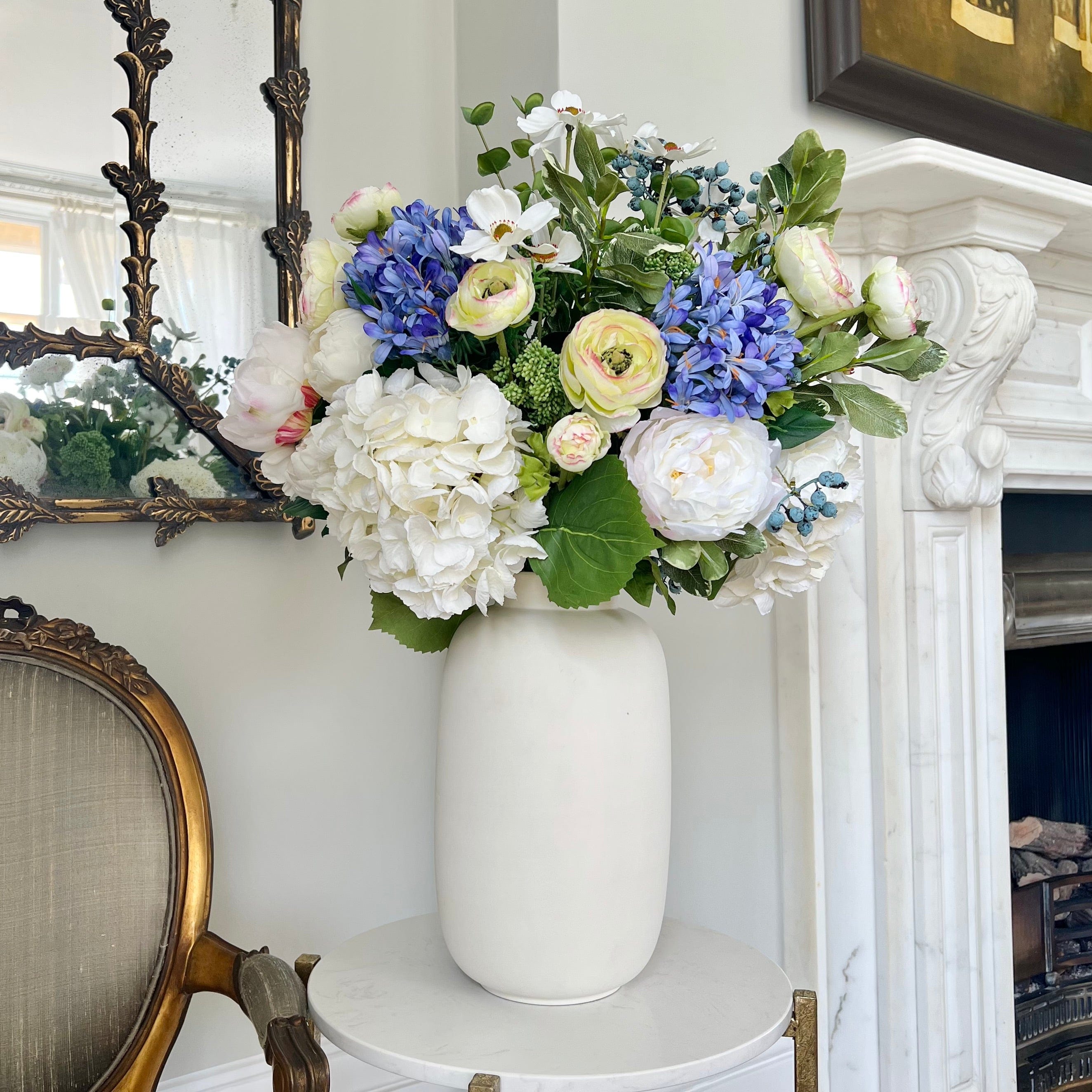 Artificial flowers luxury lifelike faux Blue & White Deluxe Artificial Flower Bouquet realistic silk bouquet buy online from The Faux Flower Company