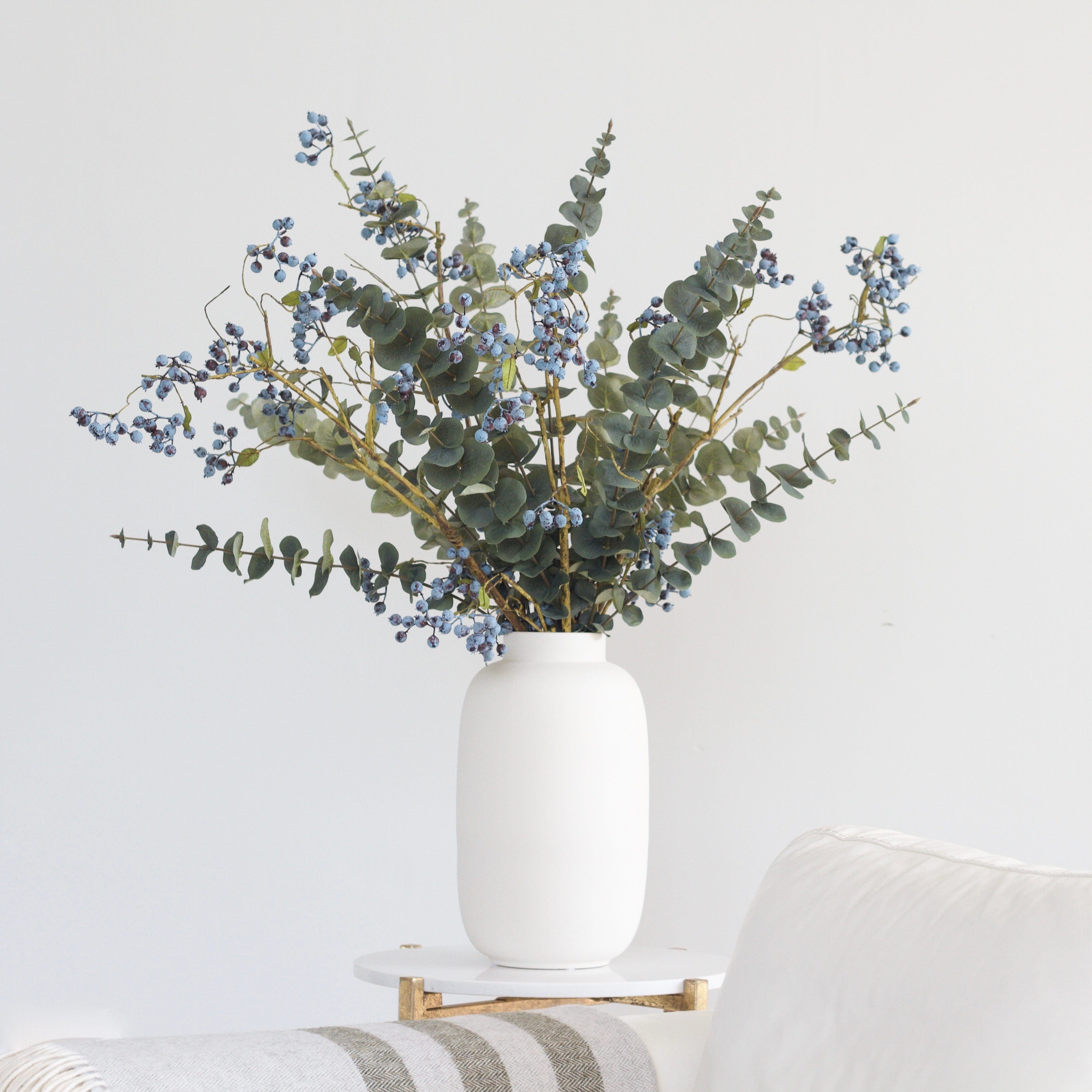 Artificial flowers luxury lifelike faux Blueberry & Eucalyptus Arrangement & Kingham Vase Set realistic silk Bundle buy online from The Faux Flower Company ABZ6676BL-3 ABZ1129GR-4 + ABP04B3