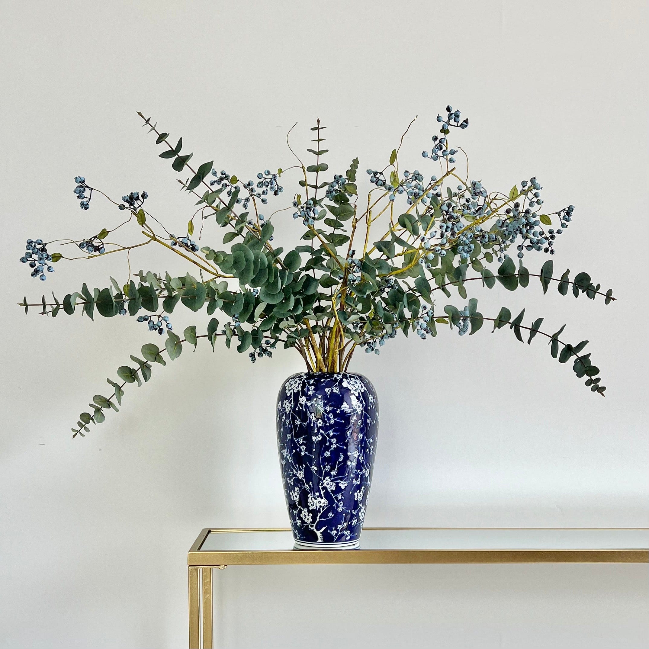 Artificial flowers luxury lifelike faux Blueberry & Eucalyptus Arrangement realistic silk bouquet buy online from The Faux Flower Company