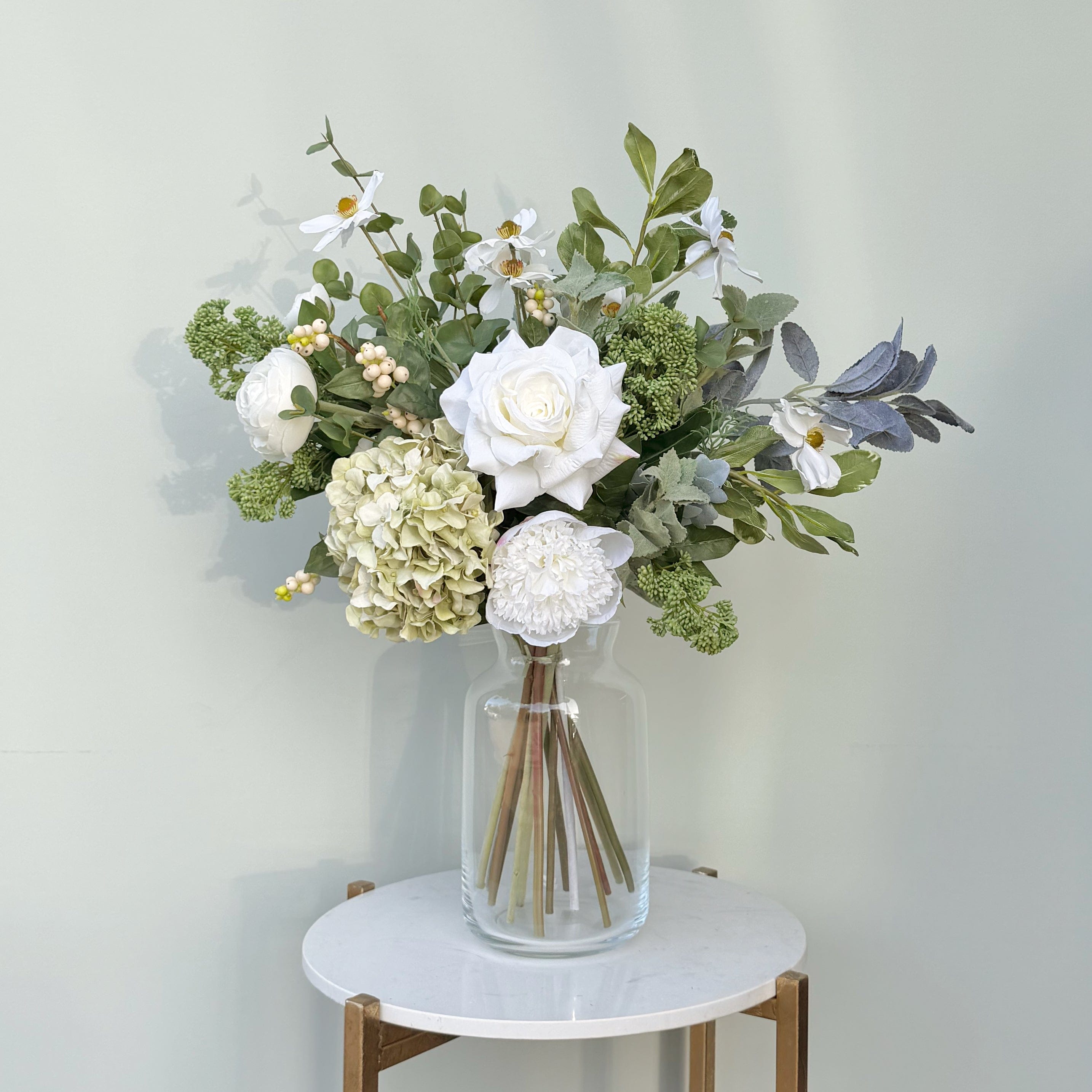 Artificial flowers luxury lifelike faux Born In August; Artificial Peridot Flower Bouquet & Vase Set realistic silk Bundle buy online from The Faux Flower Company AUGUST BQ + ABV2252