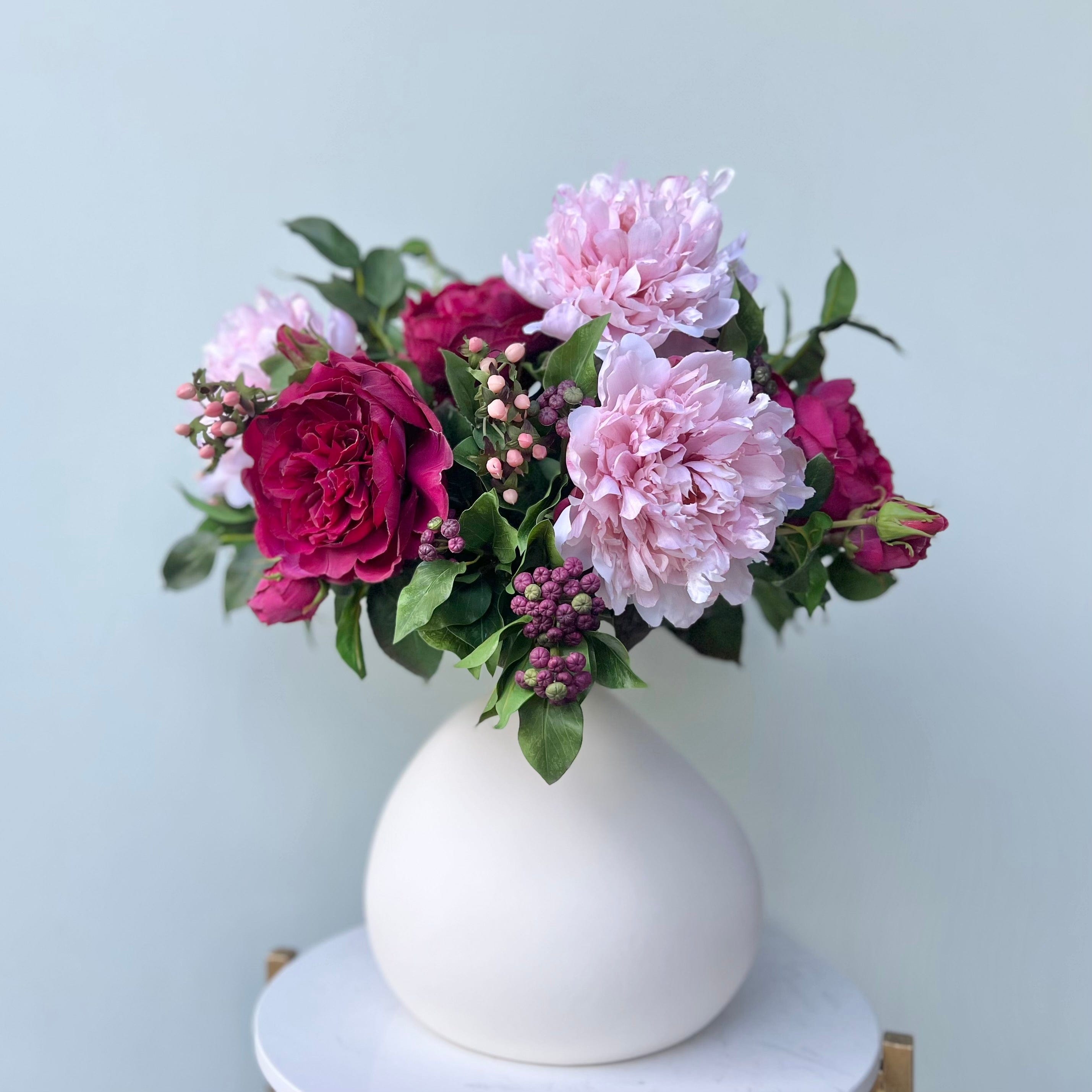 Artificial flowers luxury lifelike faux Burgundy & Blush Artificial Flower Arrangement realistic silk buy online from The Faux Flower Company BURGUNDY BLUSH AR