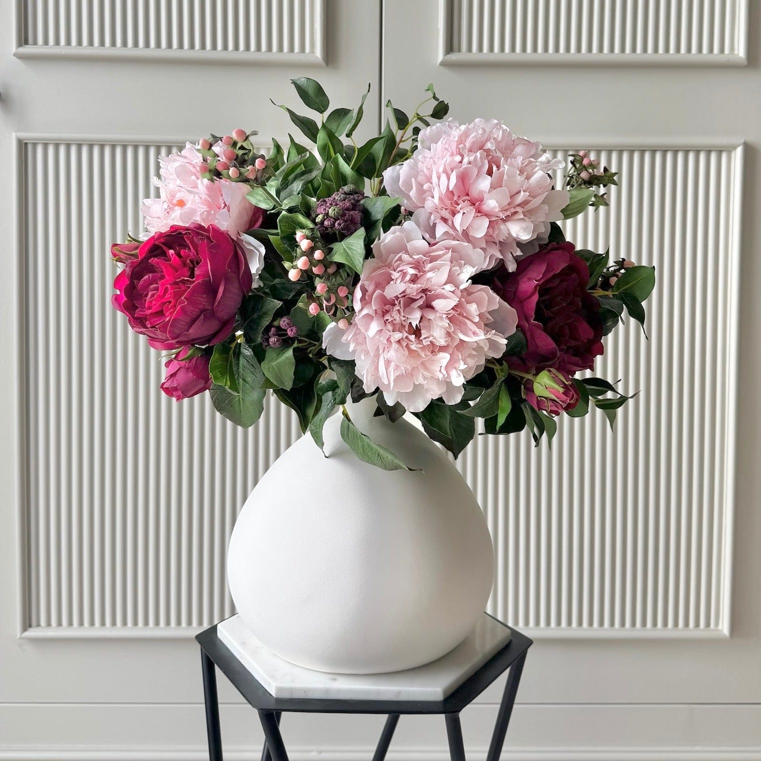 Artificial flowers luxury lifelike faux Burgundy & Blush Artificial Flower Arrangement realistic silk buy online from The Faux Flower Company BURGUNDY BLUSH AR