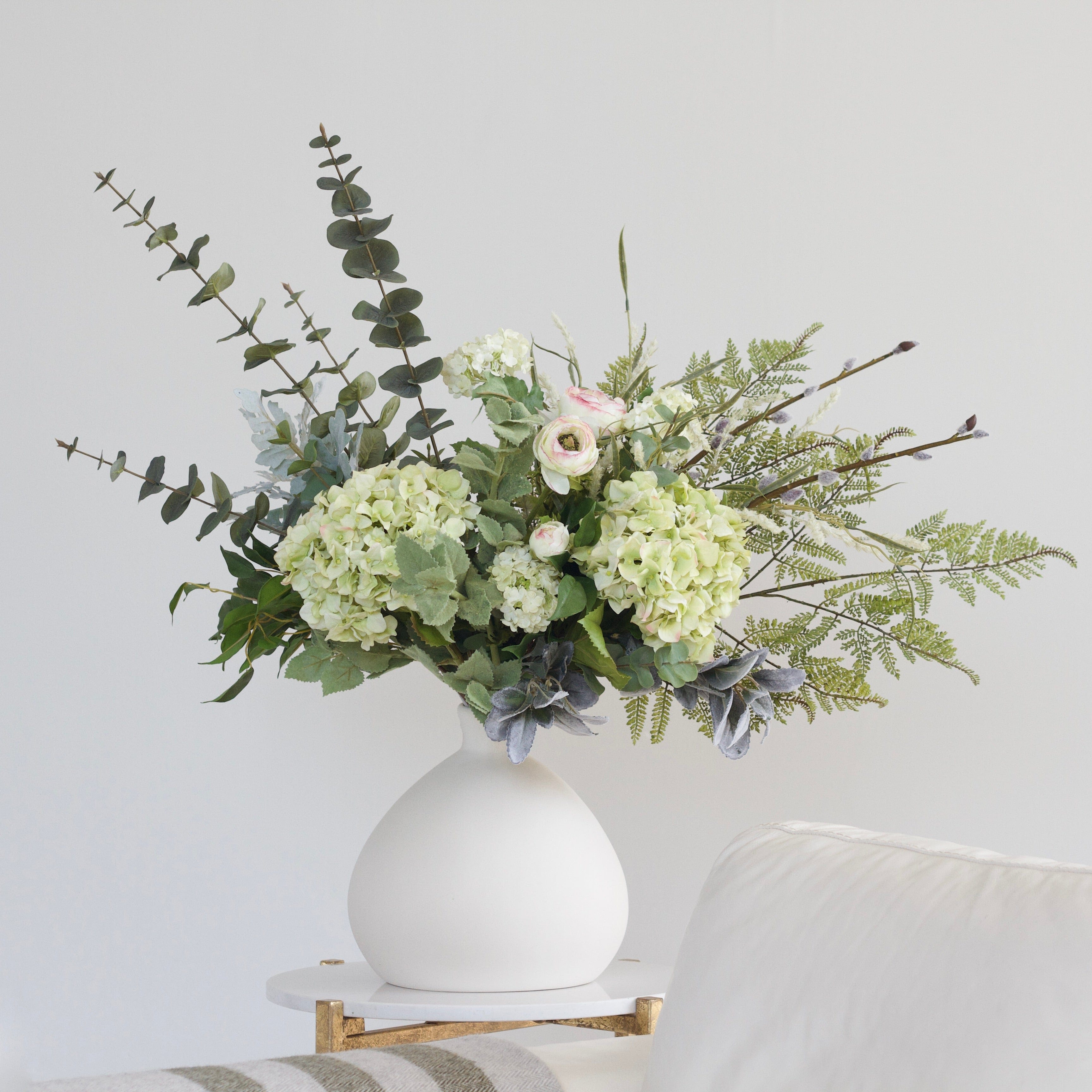 Artificial flowers luxury lifelike faux Gathered Greens Bouquet & Burford Vase Set realistic silk Bundle buy online from The Faux Flower Company GATHERED BQ + ABP1747