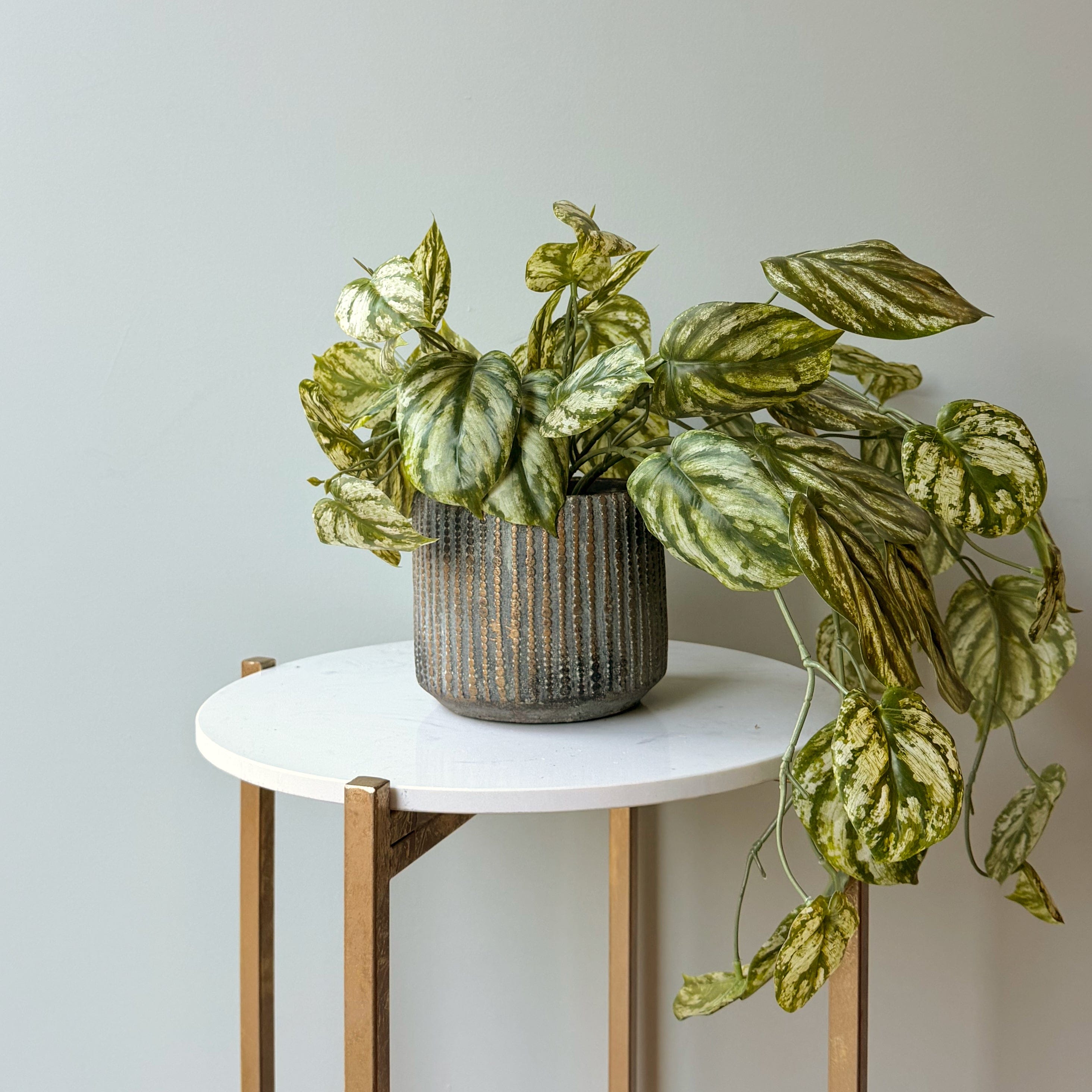 Artificial flowers luxury lifelike faux Grey & Bronze Dotted Cement Plant Pot realistic silk buy online from The Faux Flower Company AHCH-1440