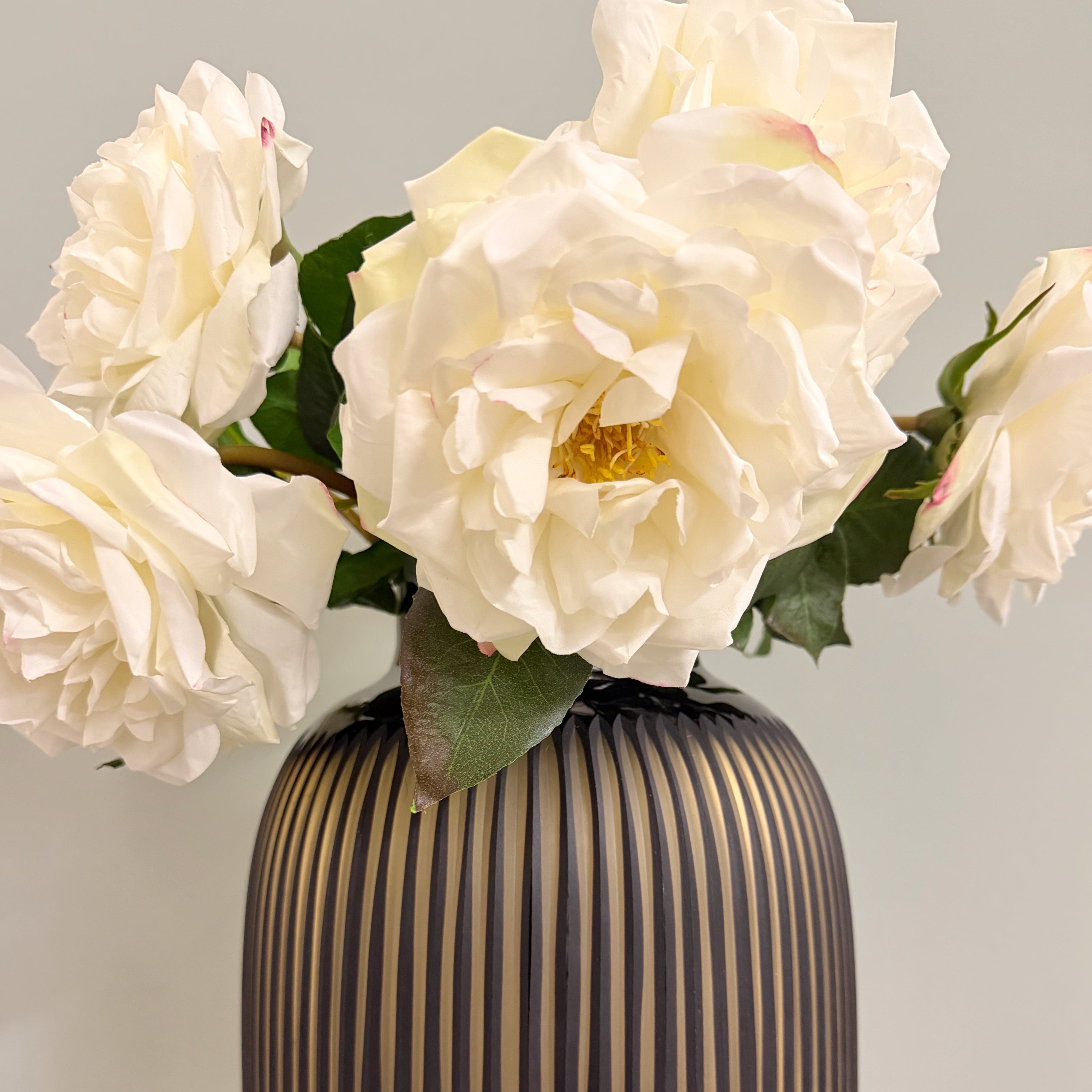 Artificial flowers luxury lifelike faux Hand Blown Amber Glass Ribbed Vase realistic silk buy online from The Faux Flower Company AHCH-0560