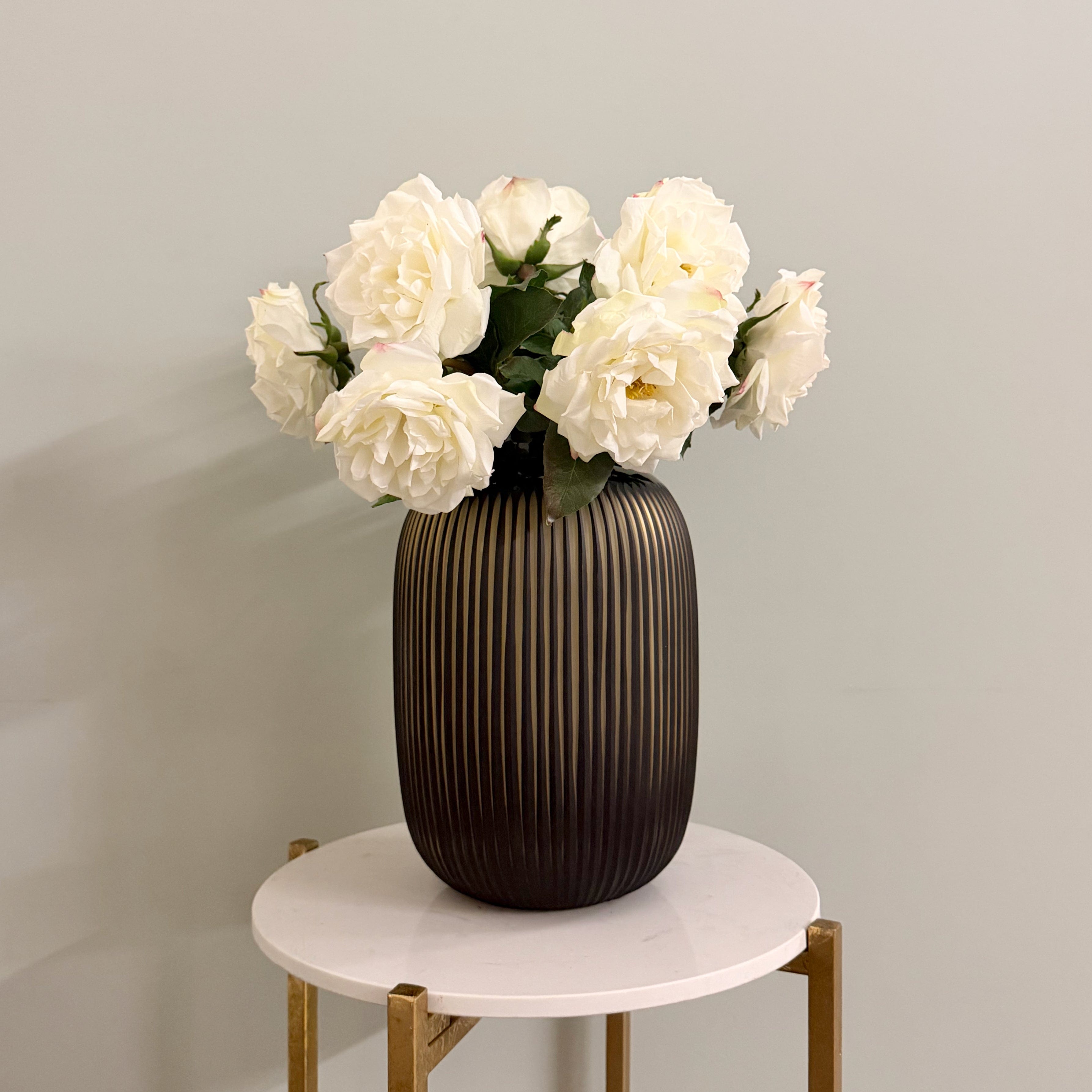 Artificial flowers luxury lifelike faux Hand Blown Amber Glass Ribbed Vase realistic silk buy online from The Faux Flower Company AHCH-0560