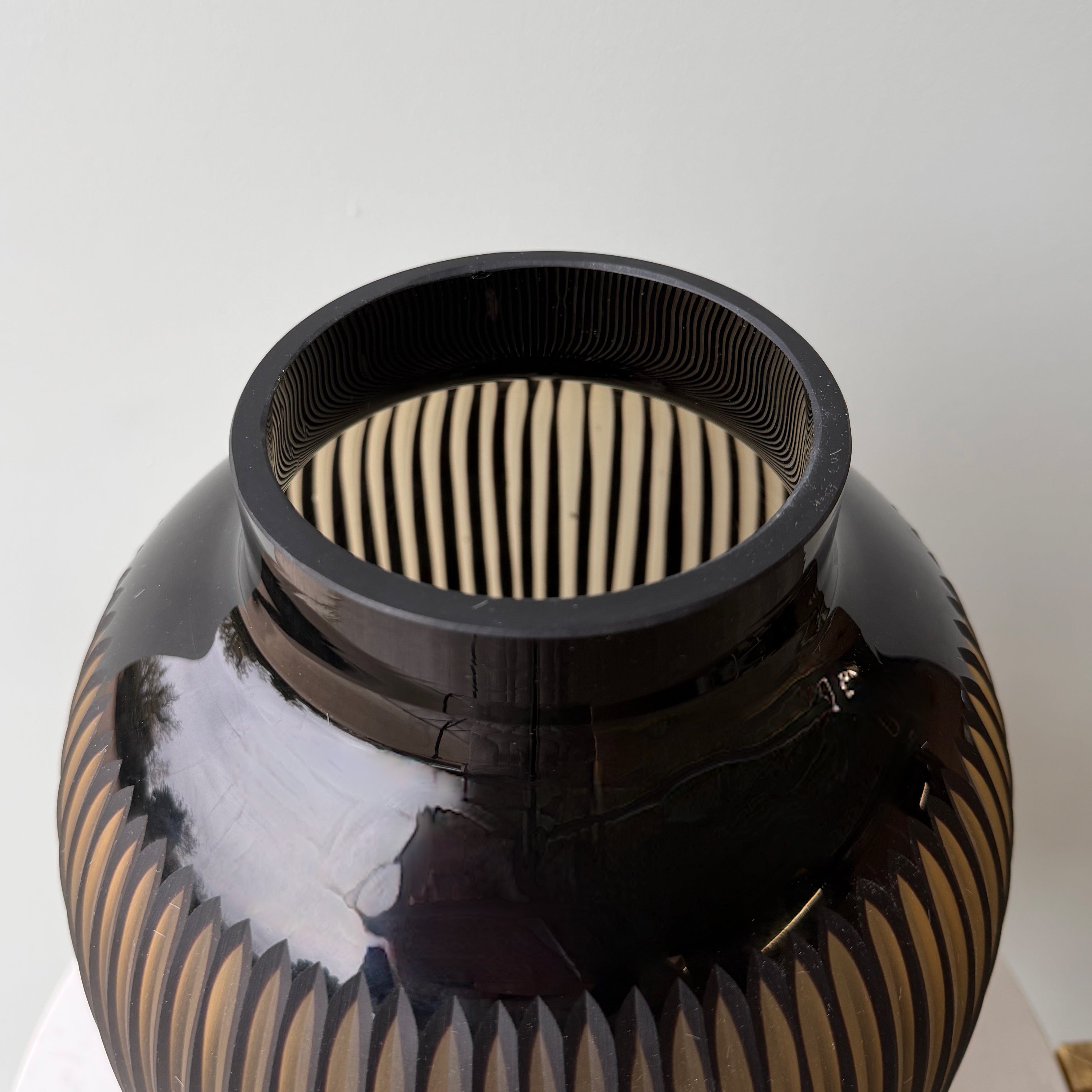 Artificial flowers luxury lifelike faux Hand Blown Amber Glass Ribbed Vase realistic silk buy online from The Faux Flower Company AHCH-0560