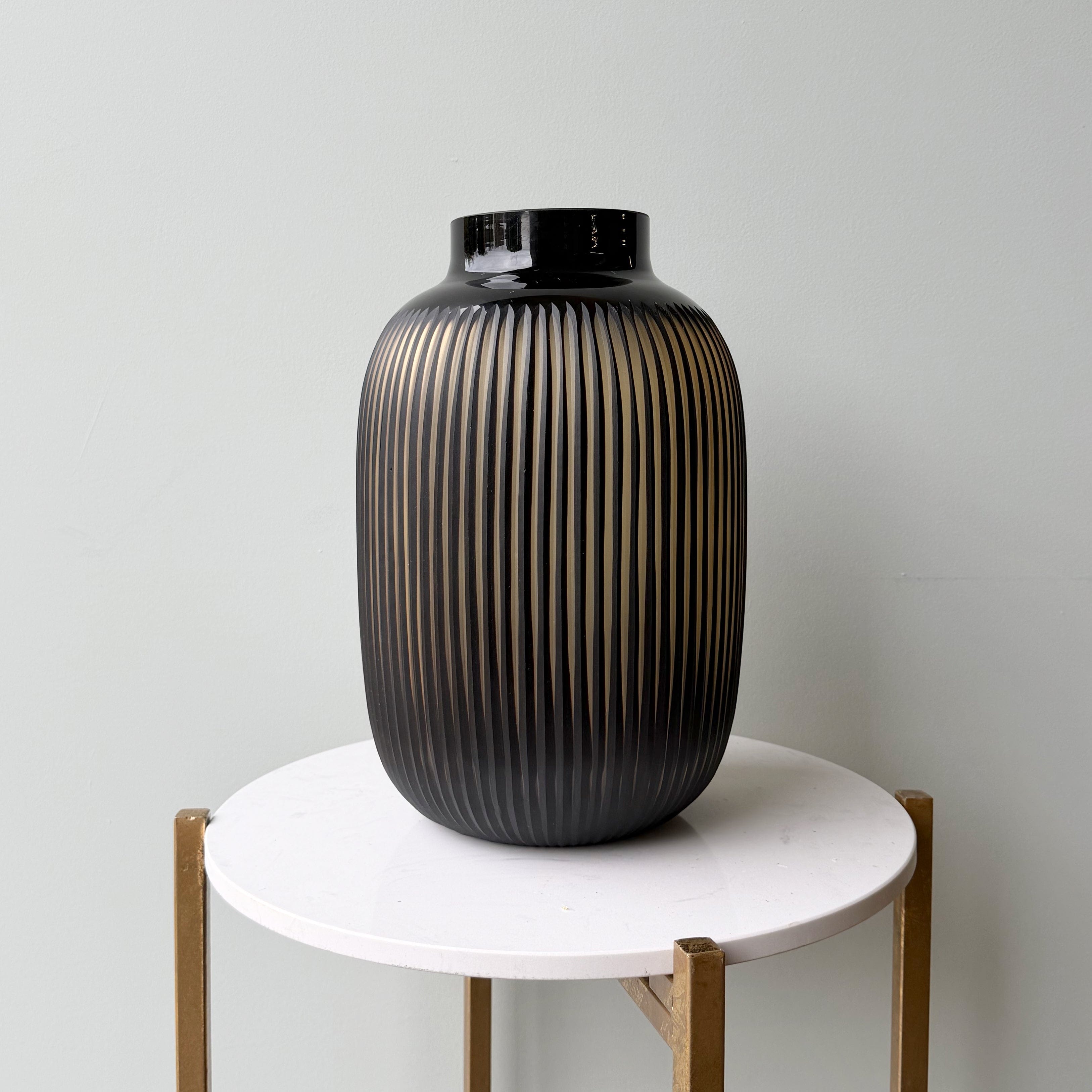 Artificial flowers luxury lifelike faux Hand Blown Amber Glass Ribbed Vase realistic silk buy online from The Faux Flower Company AHCH-0560