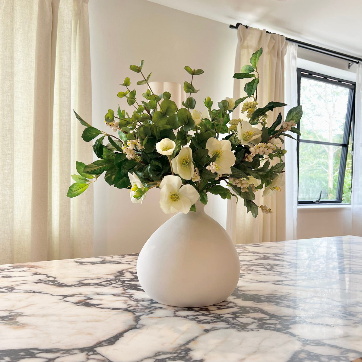 Realistic Hellebore & Berries Artificial Arrangement by The Faux Flower Company