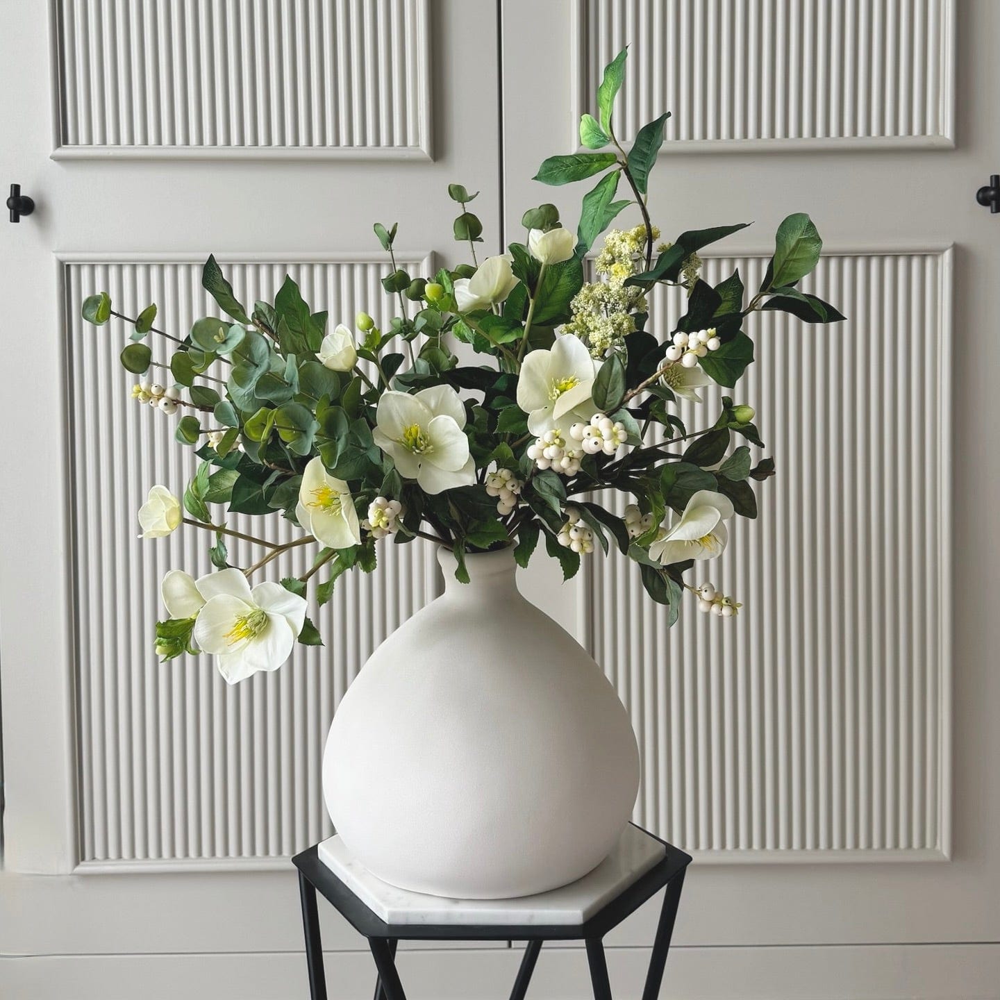 Artificial flowers luxury lifelike faux Hellebore & Berries Artificial Arrangement realistic silk bouquet buy online from The Faux Flower Company