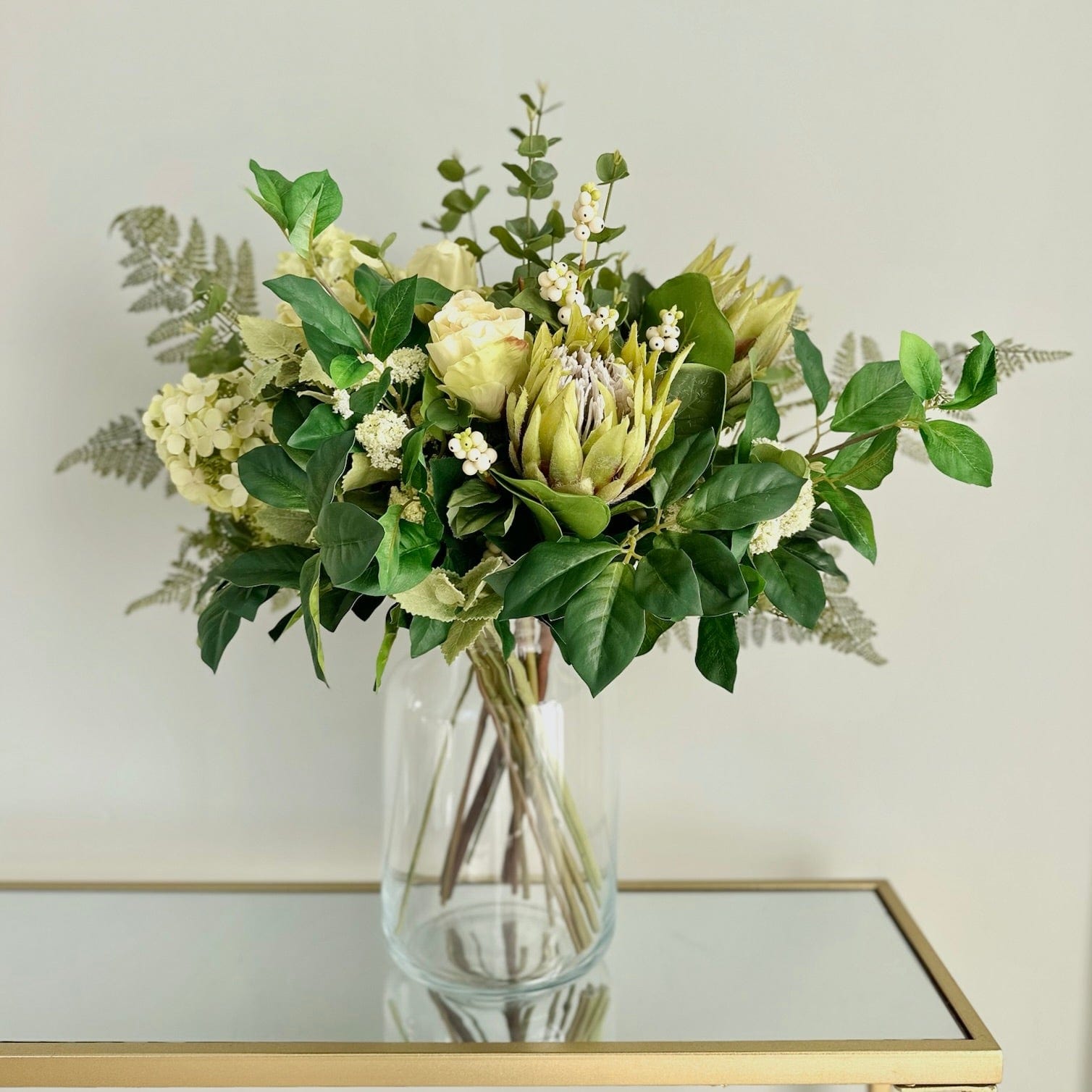 Artificial flowers luxury lifelike faux Nice & Native Artificial Flower Bouquet & Large Glass Vase Set realistic silk Bundle buy online from The Faux Flower Company NATIVE AR + ABV2253