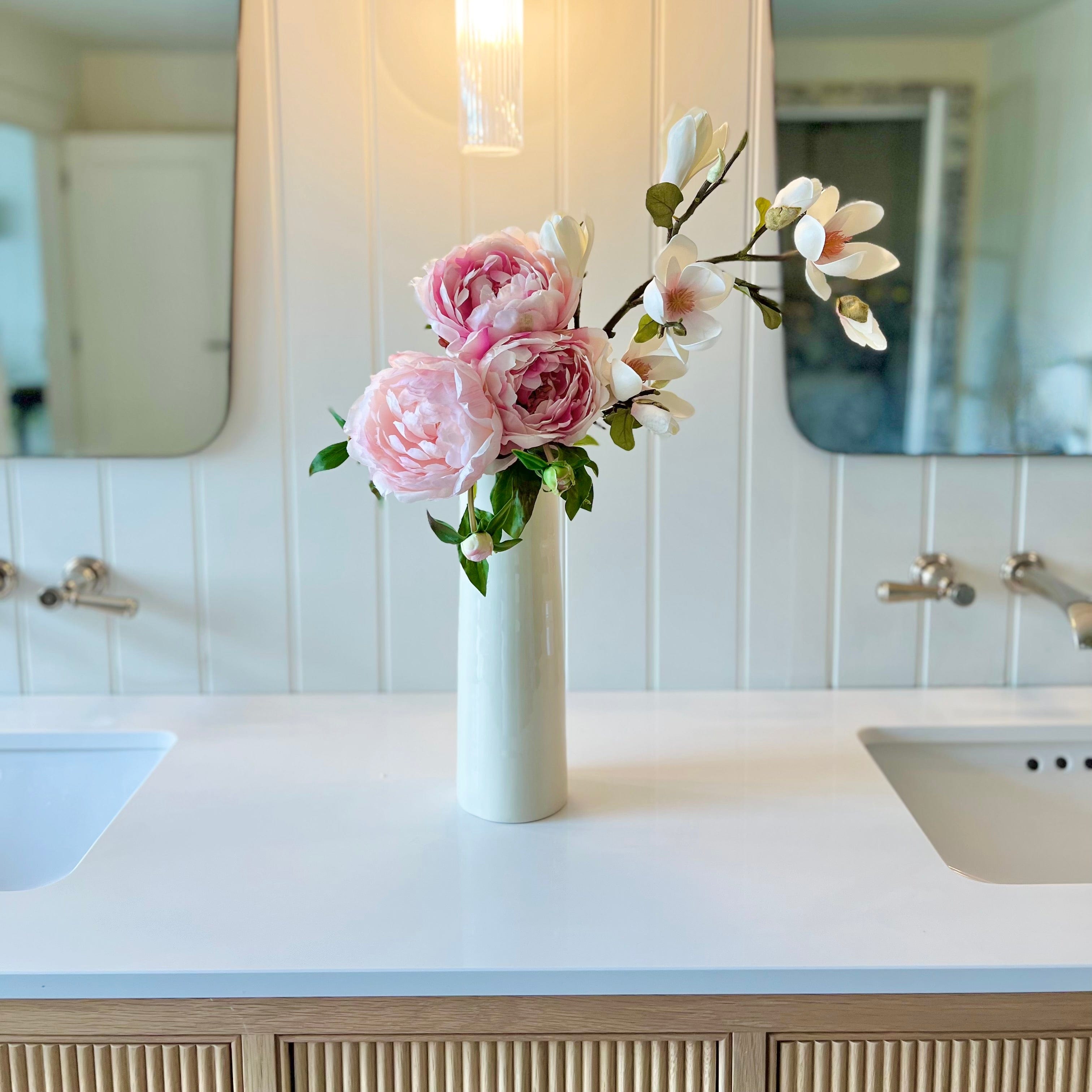 Artificial flowers luxury lifelike faux Pink Peony & Magnolia Bouquet realistic silk bouquet buy online from The Faux Flower Company