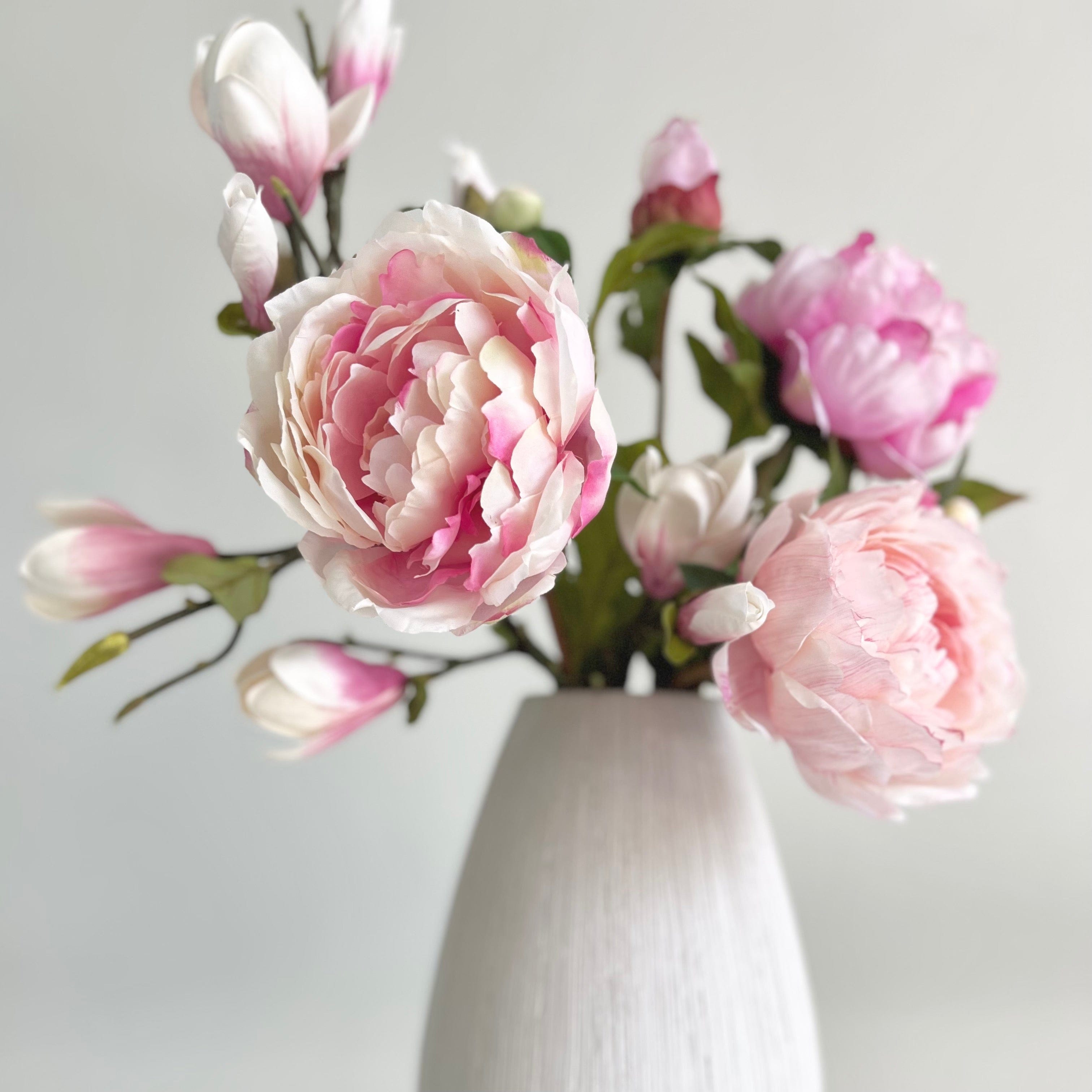 Artificial flowers luxury lifelike faux Pink Peony & Magnolia Bouquet realistic silk bouquet buy online from The Faux Flower Company